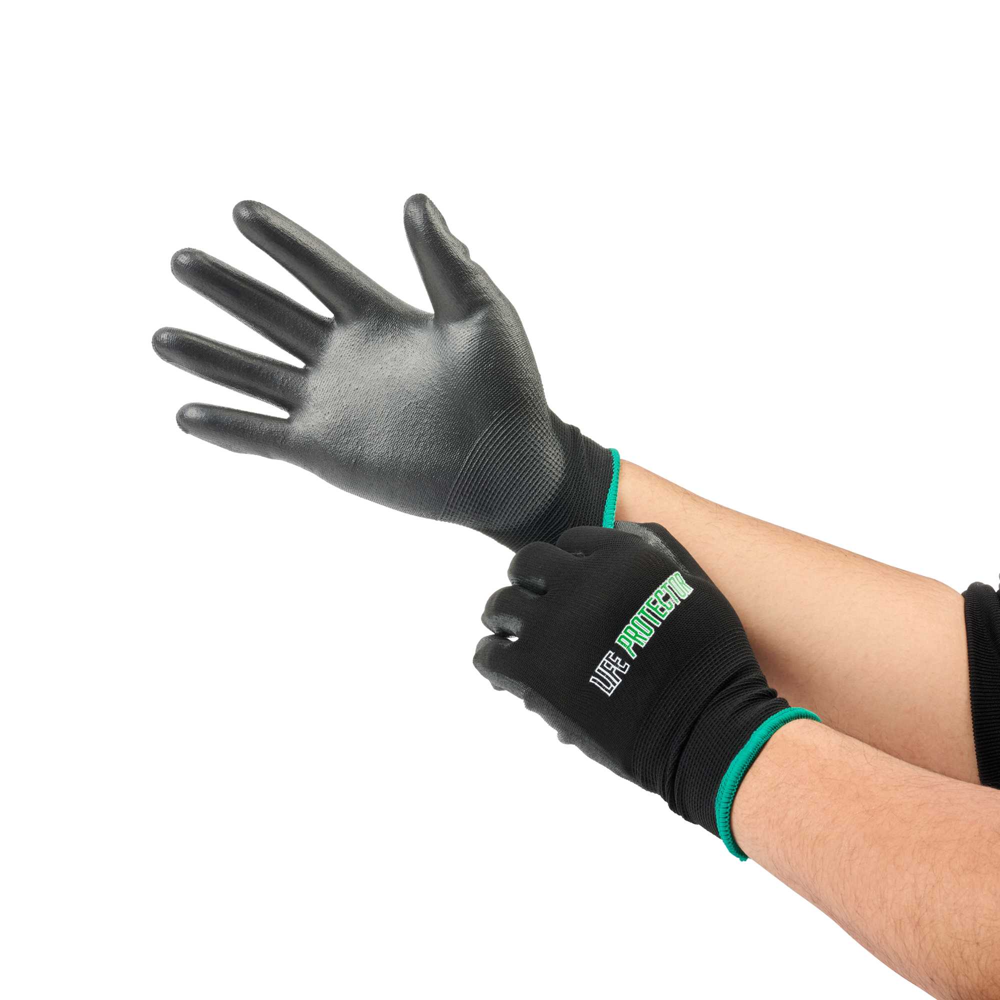 Life Protector Black Nylon Medium Work Gloves - with Polyurethane Palm Coating - Pair - 1 count box