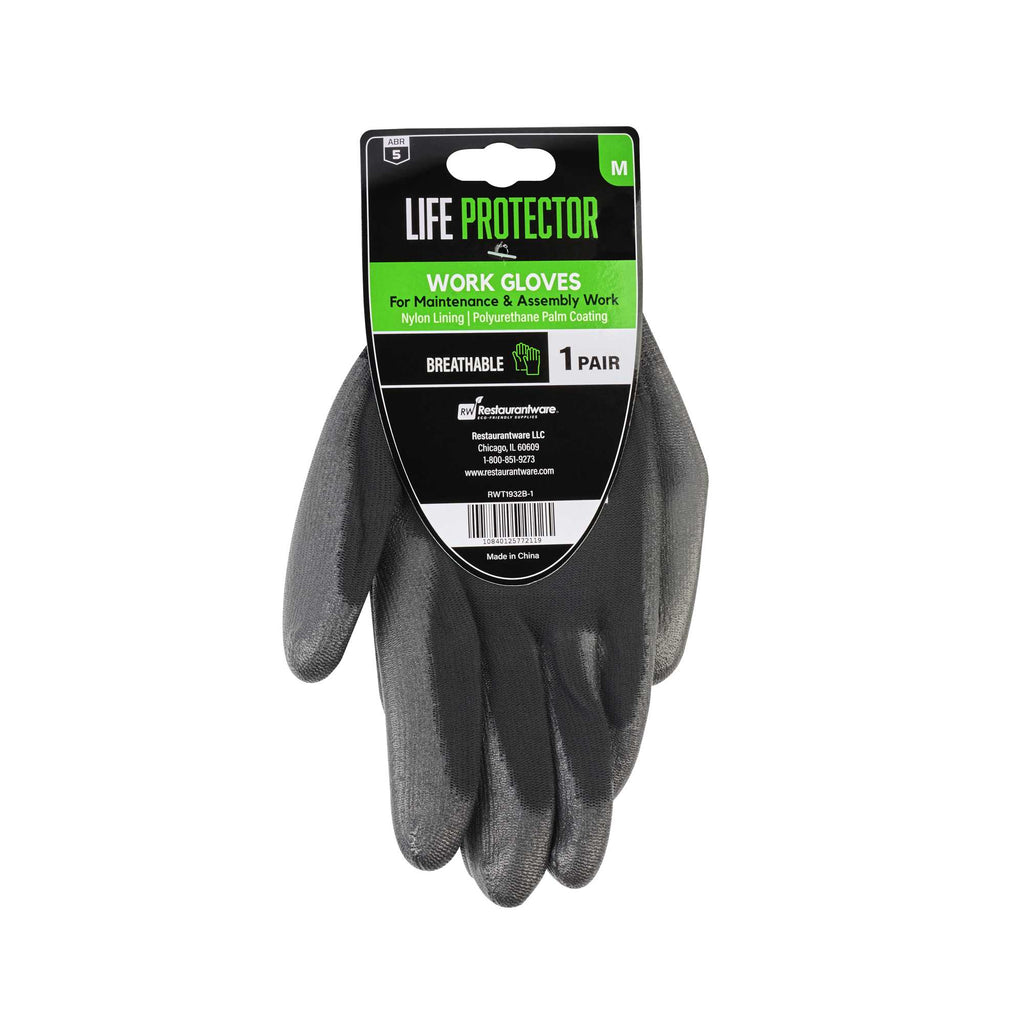 Life Protector Black Nylon Medium Work Gloves - with Polyurethane Palm Coating - Pair - 1 count box