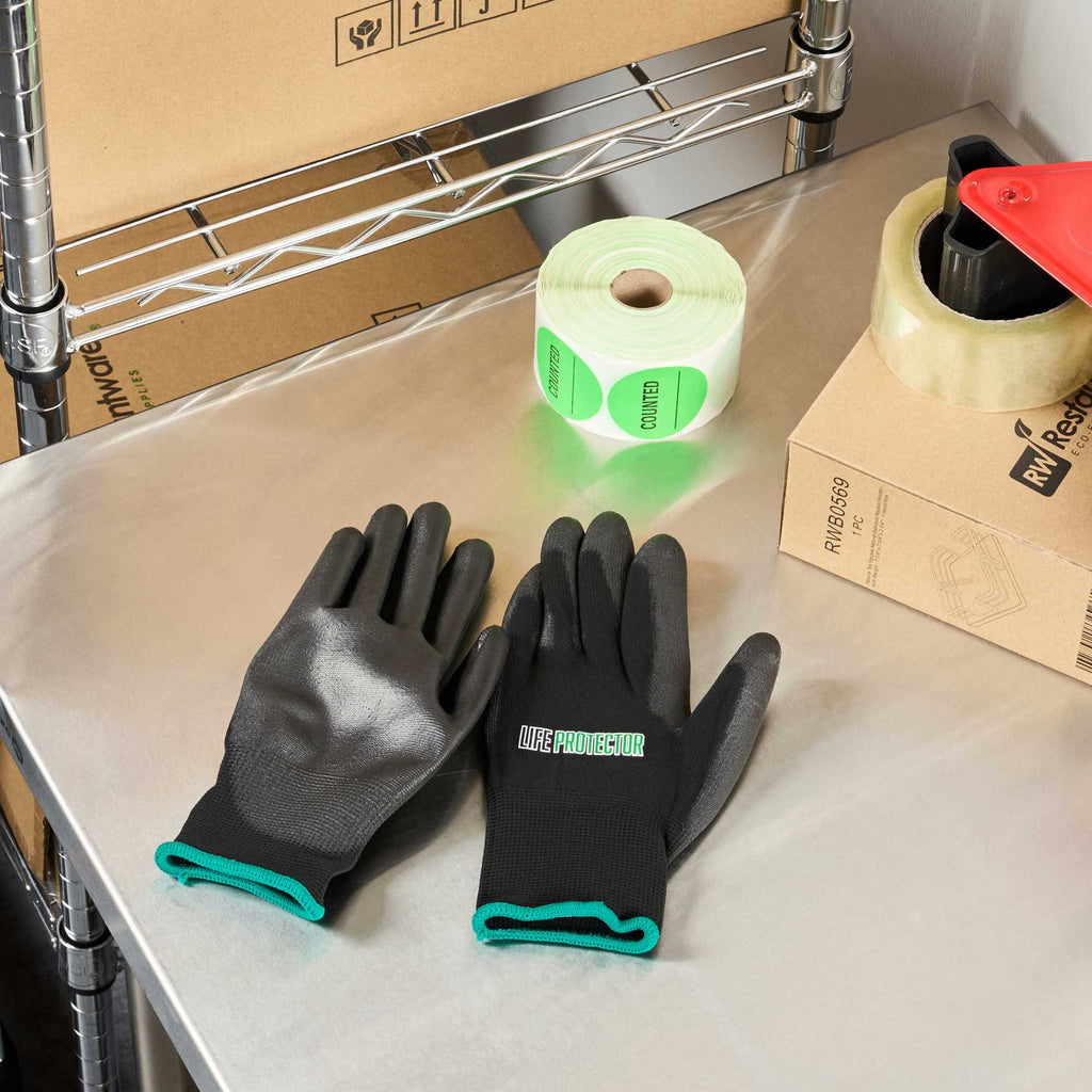 Life Protector Black Nylon Medium Work Gloves - with Polyurethane Palm Coating - Pair - 1 count box
