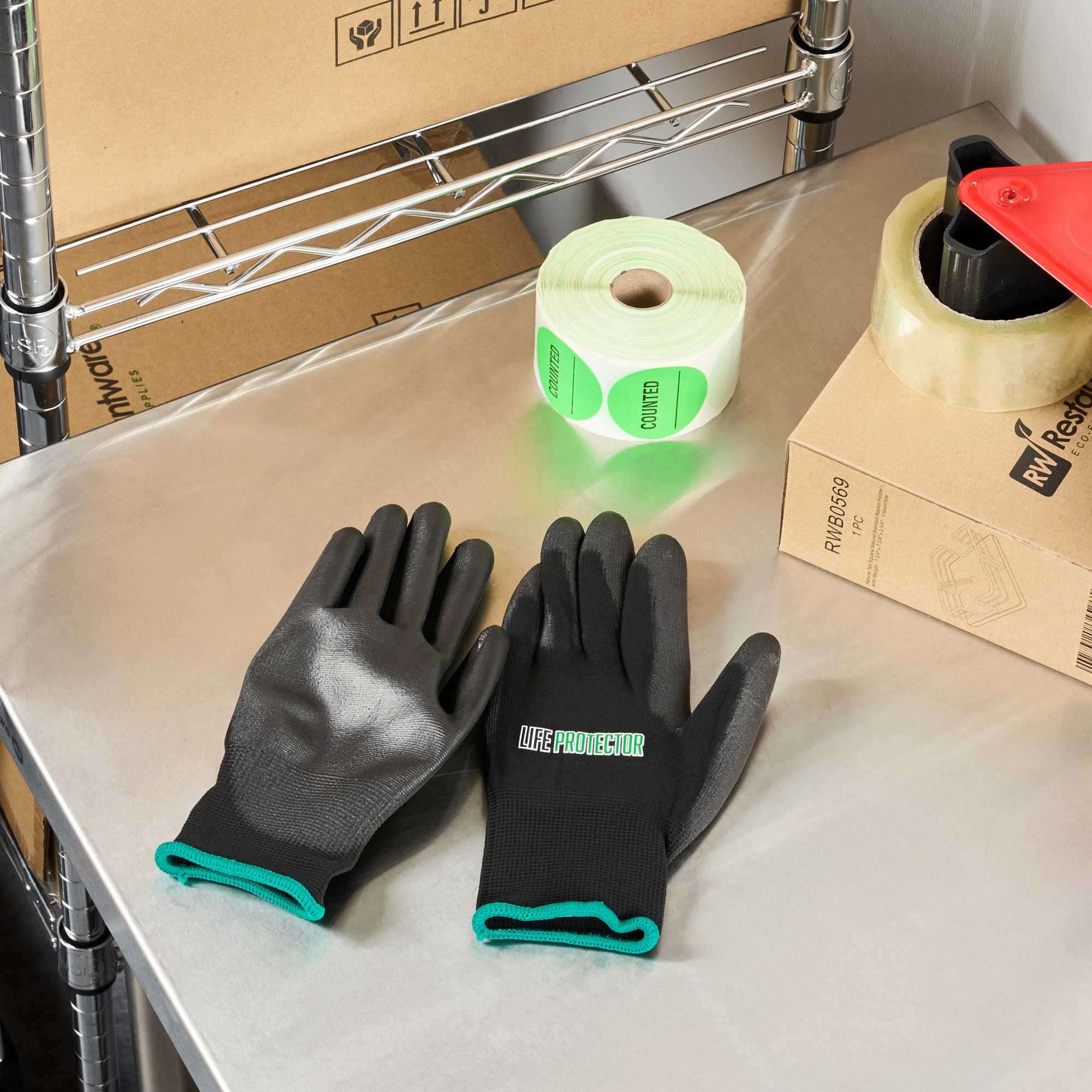 Life Protector Black Nylon Medium Work Gloves - with Polyurethane Palm Coating - Pair - 1 count box