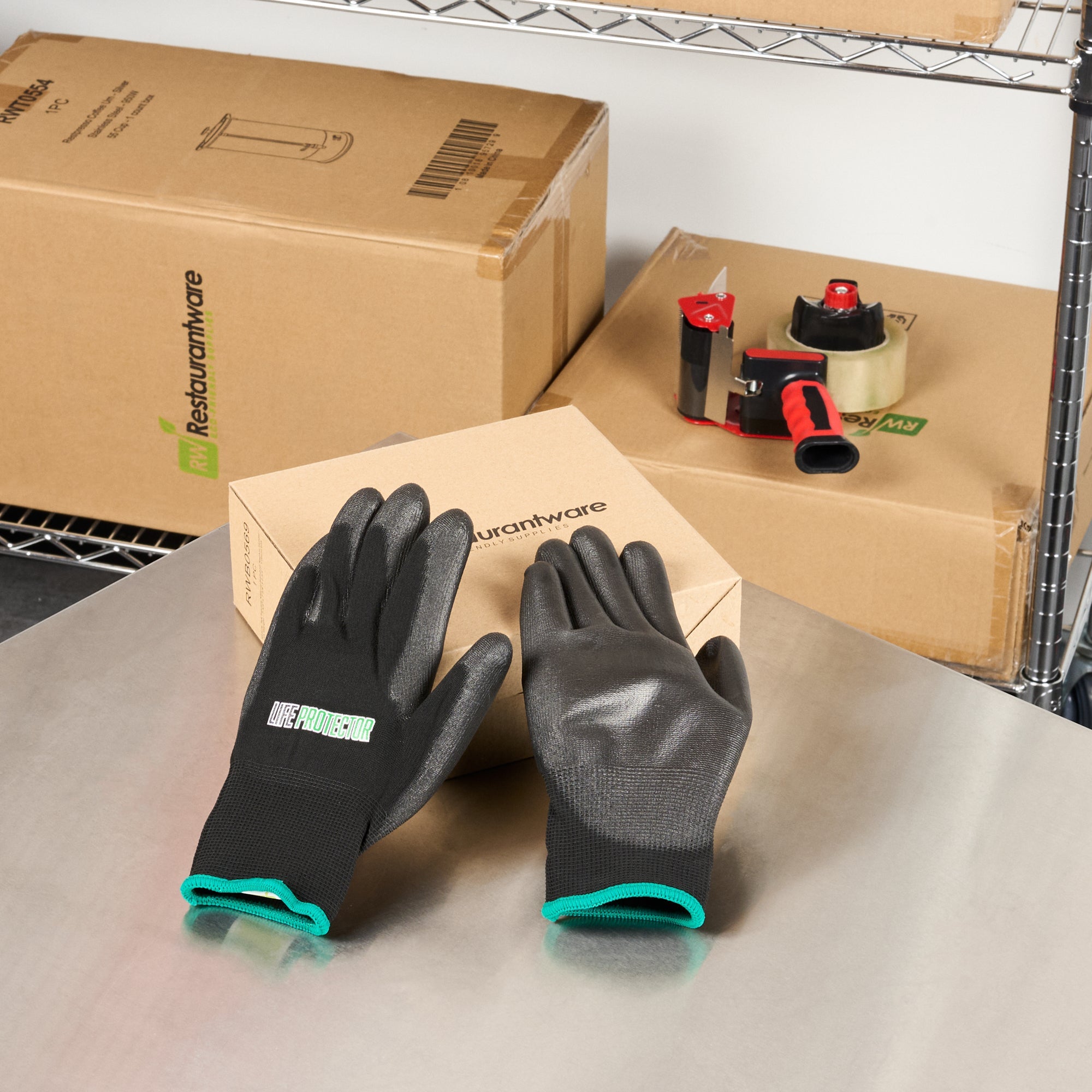 Life Protector Black Nylon Medium Work Gloves - with Polyurethane Palm Coating - Pair - 10 count box
