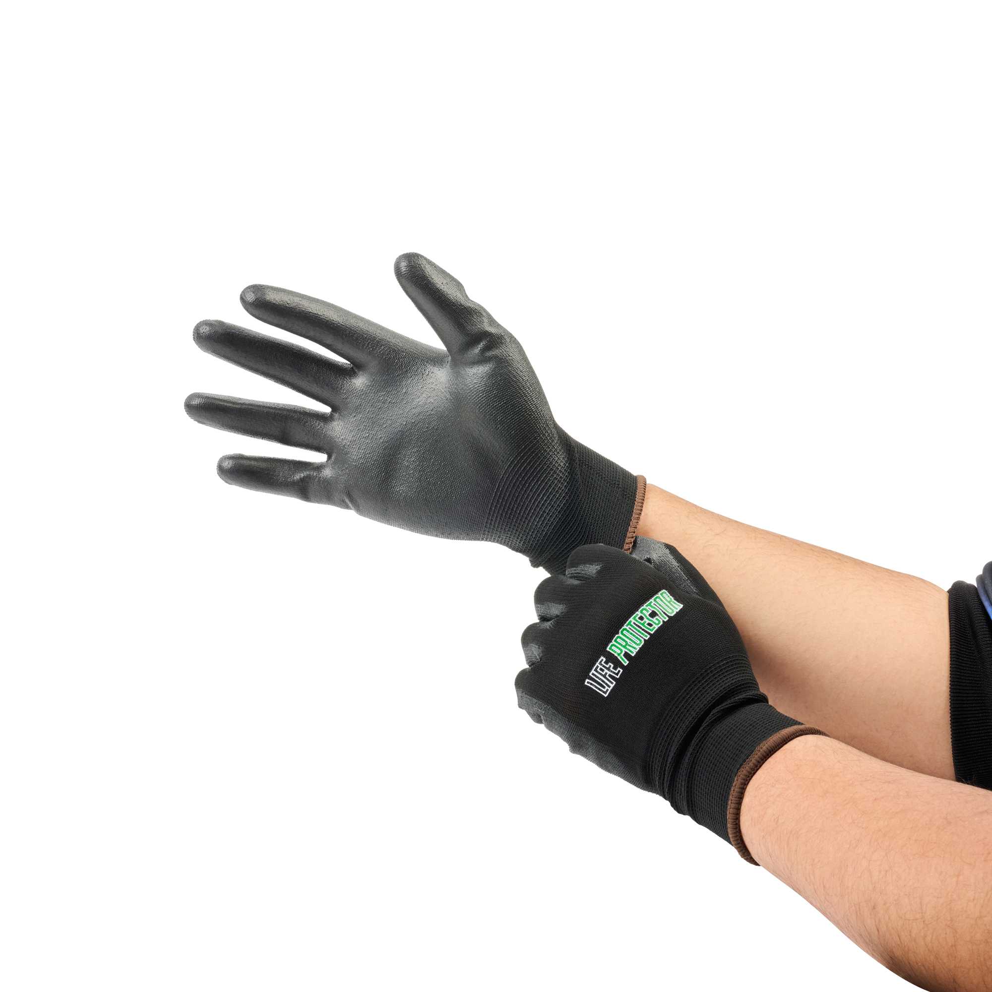 Life Protector Black Nylon Large Work Gloves - with Polyurethane Palm Coating - Pair - 1 count box