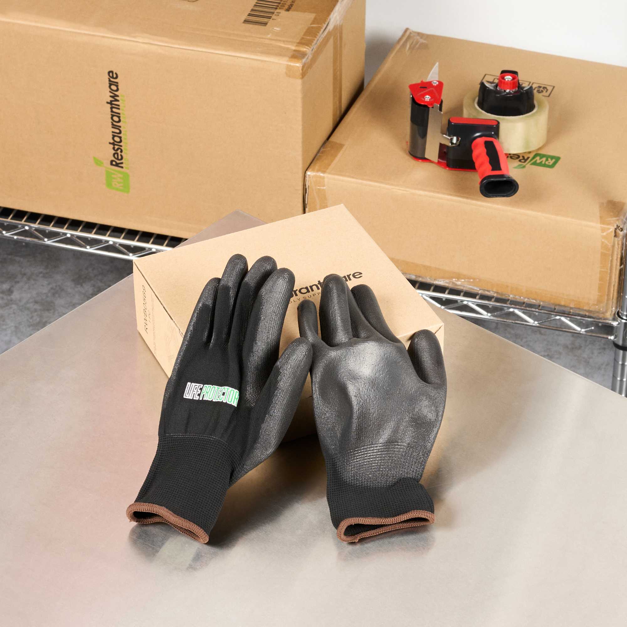 Life Protector Black Nylon Large Work Gloves - with Polyurethane Palm Coating - Pair - 1 count box