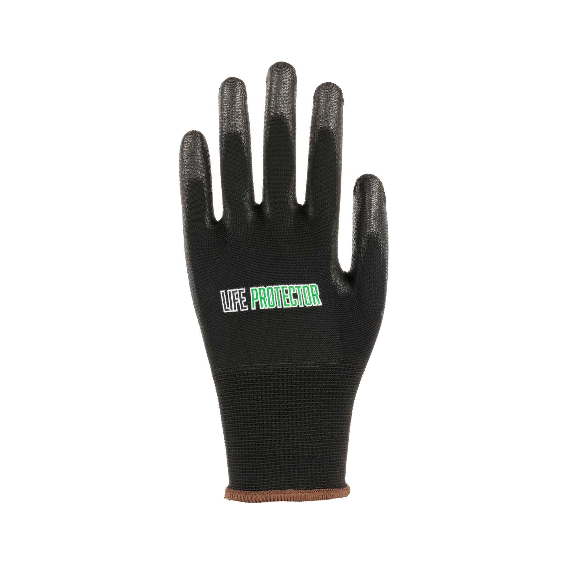 Life Protector Black Nylon Large Work Gloves - with Polyurethane Palm Coating - Pair - 1 count box