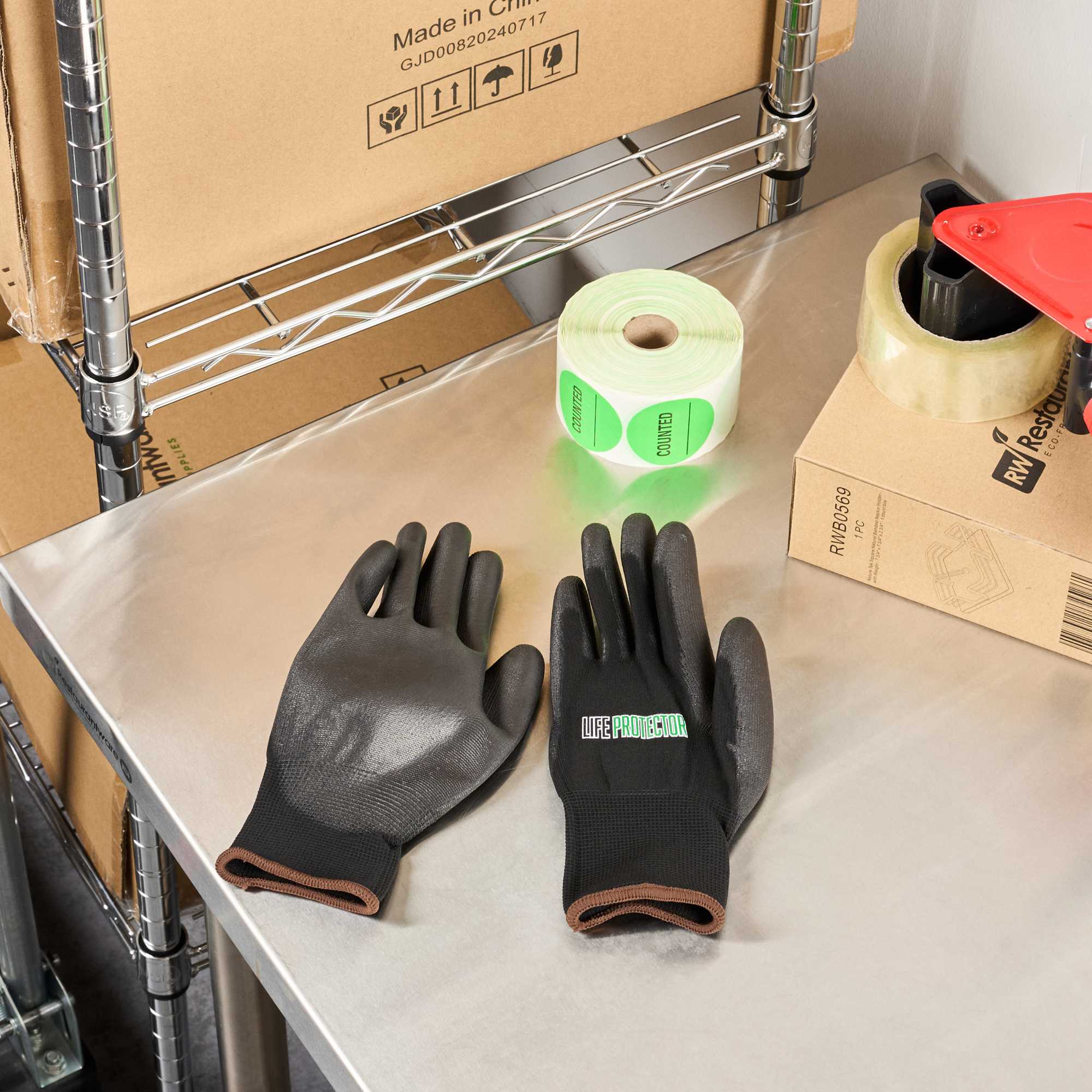 Life Protector Black Nylon Large Work Gloves - with Polyurethane Palm Coating - Pair - 1 count box