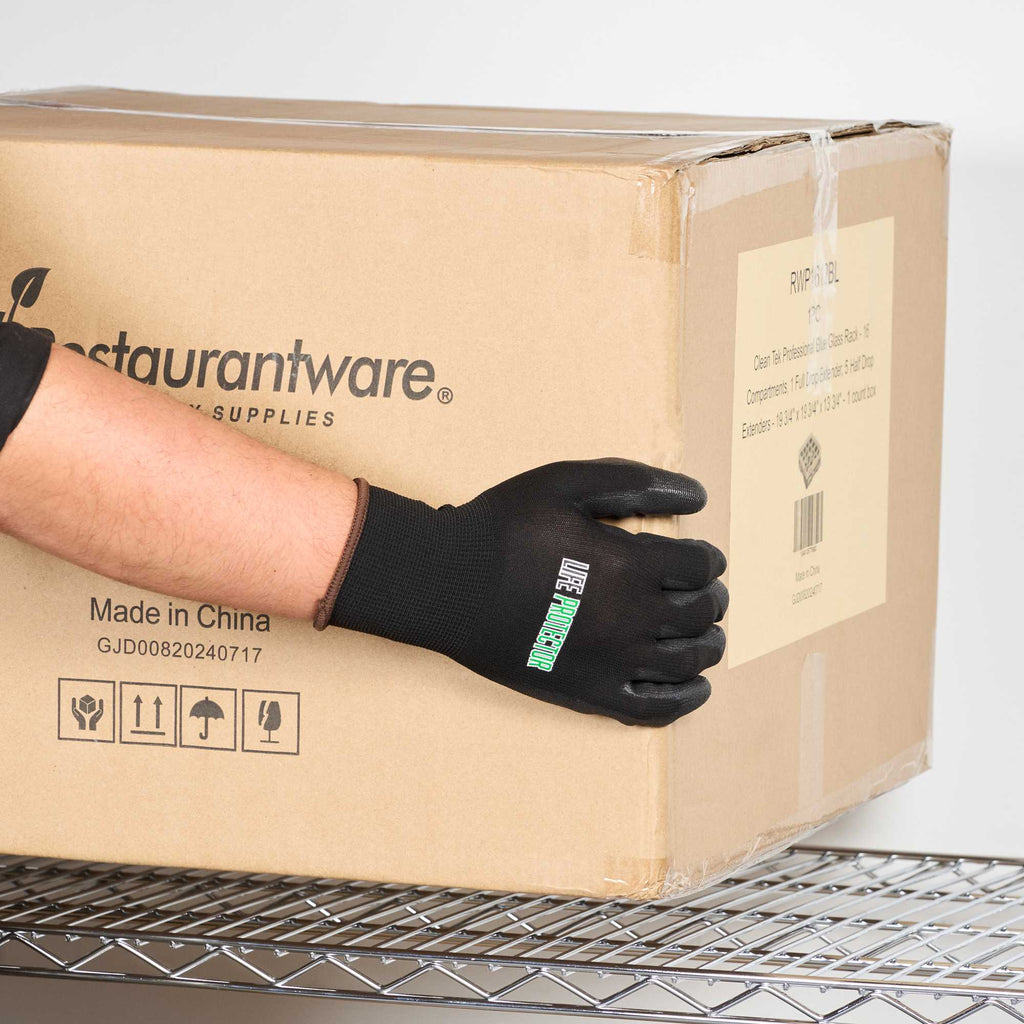 Life Protector Black Nylon Large Work Gloves - with Polyurethane Palm Coating - Pair - 1 count box