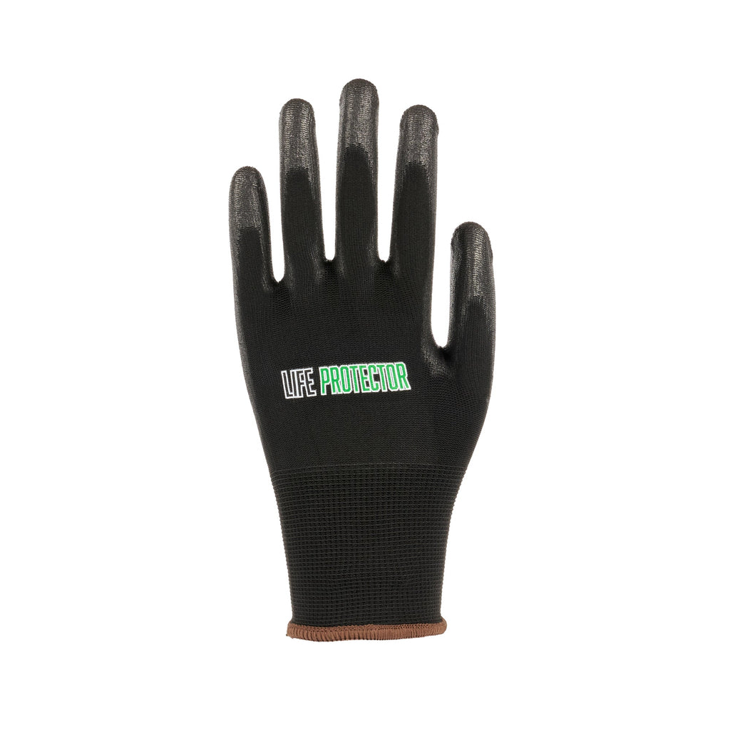 Life Protector Black Nylon Large Work Gloves - with Polyurethane Palm Coating - Pair - 10 count box