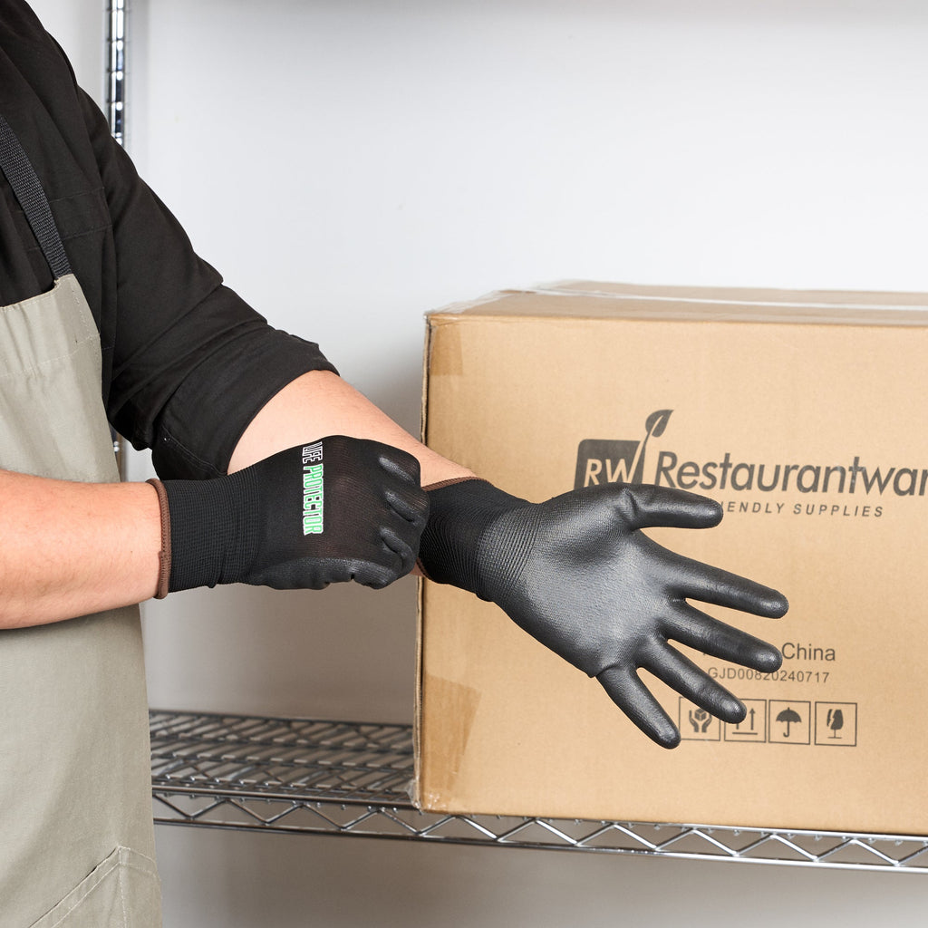 Life Protector Black Nylon Large Work Gloves - with Polyurethane Palm Coating - Pair - 10 count box