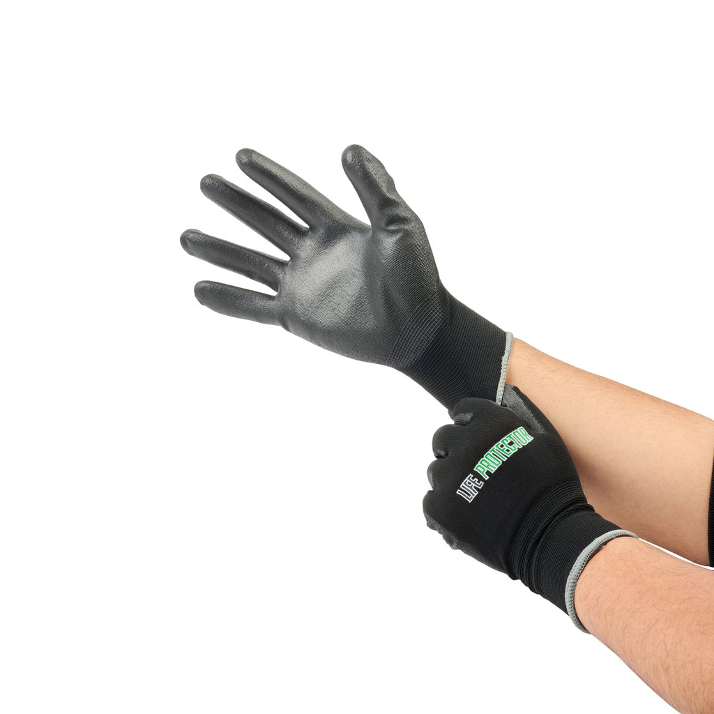 Life Protector Black Nylon Extra Large Work Gloves - with Polyurethane Palm Coating - Pair - 1 count box