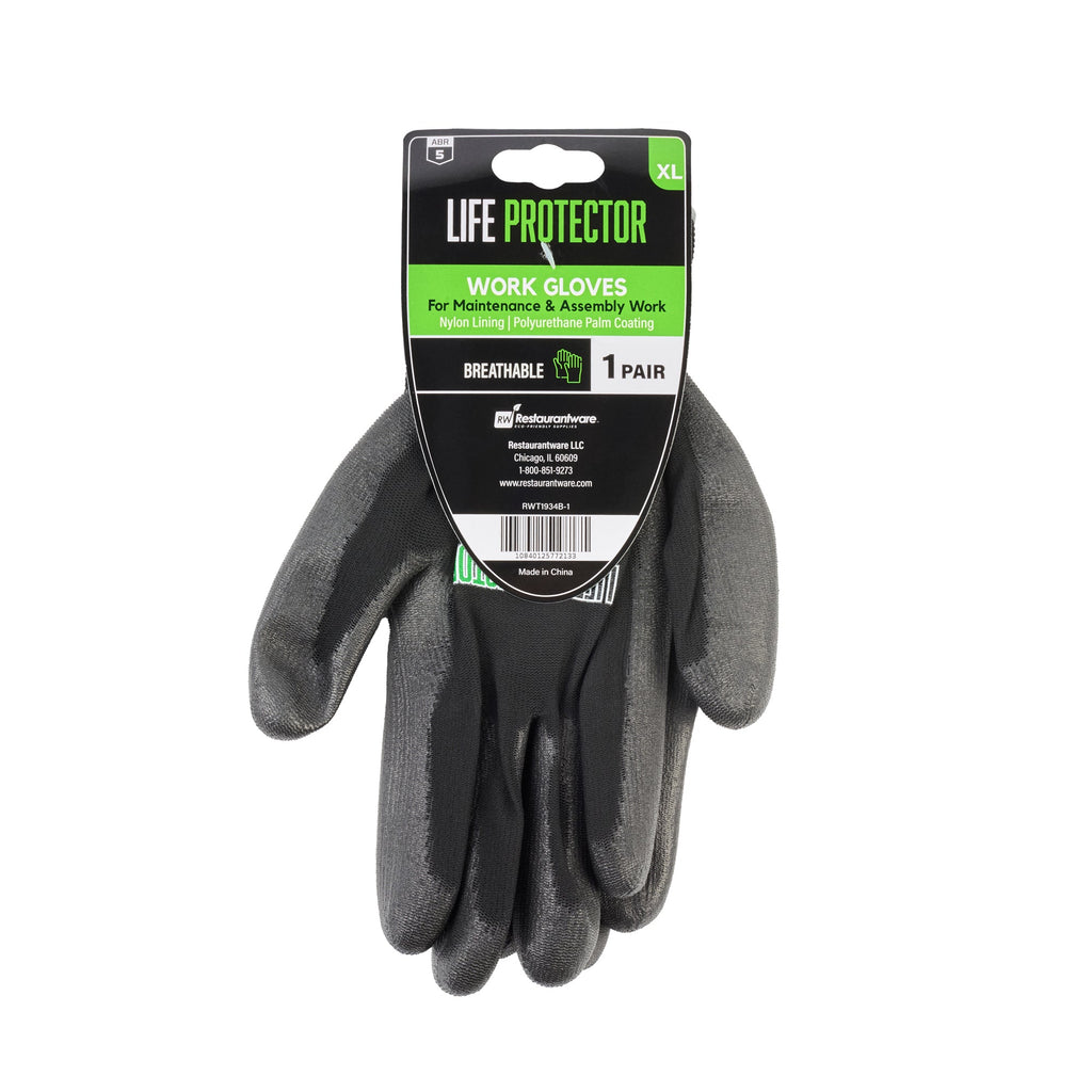 Life Protector Black Nylon Extra Large Work Gloves - with Polyurethane Palm Coating - Pair - 1 count box