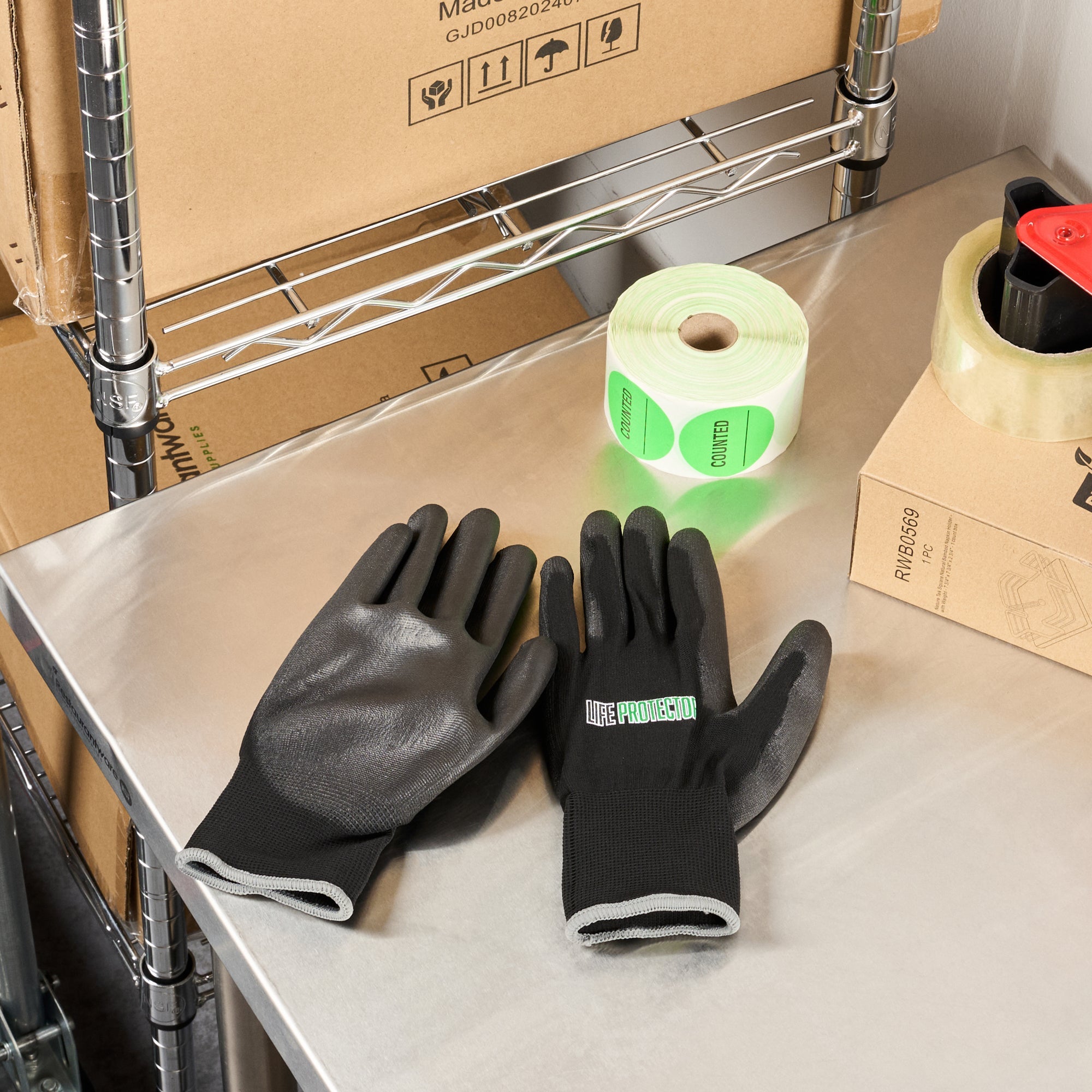 Life Protector Black Nylon Extra Large Work Gloves - with Polyurethane Palm Coating - Pair - 1 count box