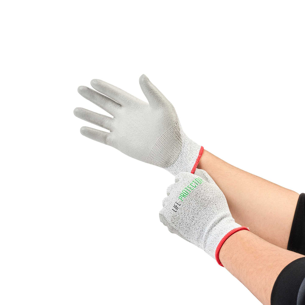 Life Protector Gray HPPE Polyester / Spandex Small Work Gloves - with Polyurethane Palm Coating, Cut-Resistant - Pair - 1 count box