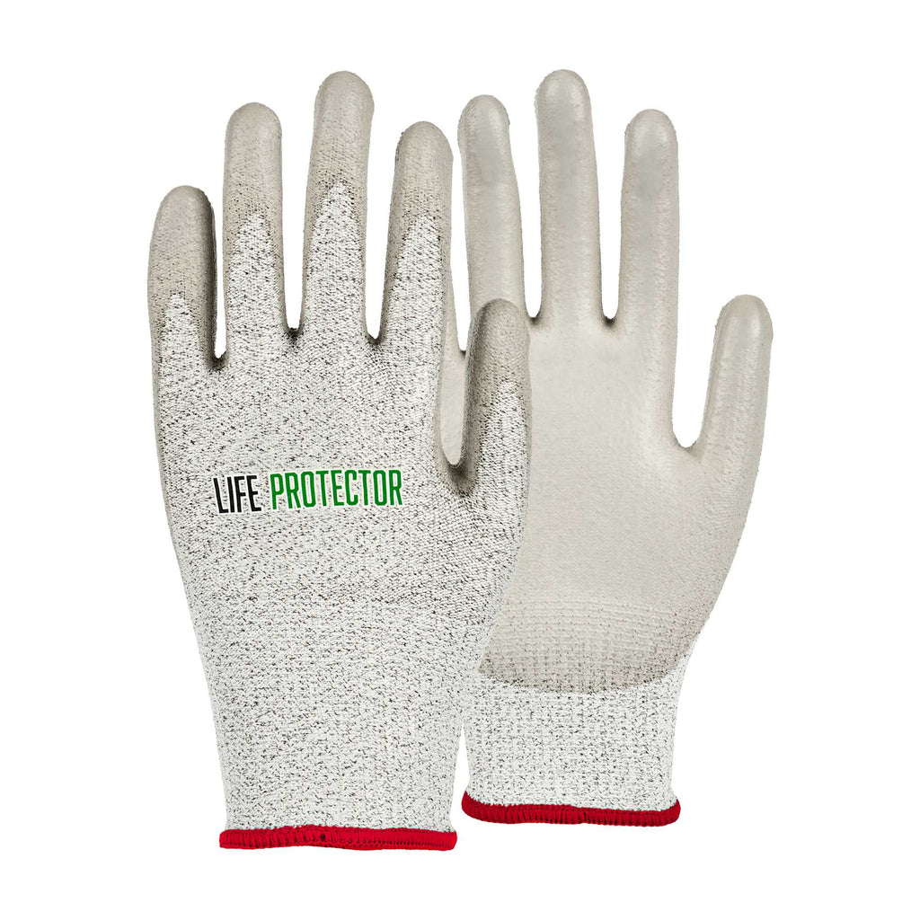 Life Protector Gray HPPE Polyester / Spandex Small Work Gloves - with Polyurethane Palm Coating, Cut-Resistant - Pair - 1 count box