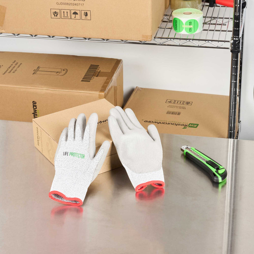 Life Protector Gray HPPE Polyester / Spandex Small Work Gloves - with Polyurethane Palm Coating, Cut-Resistant - Pair - 1 count box