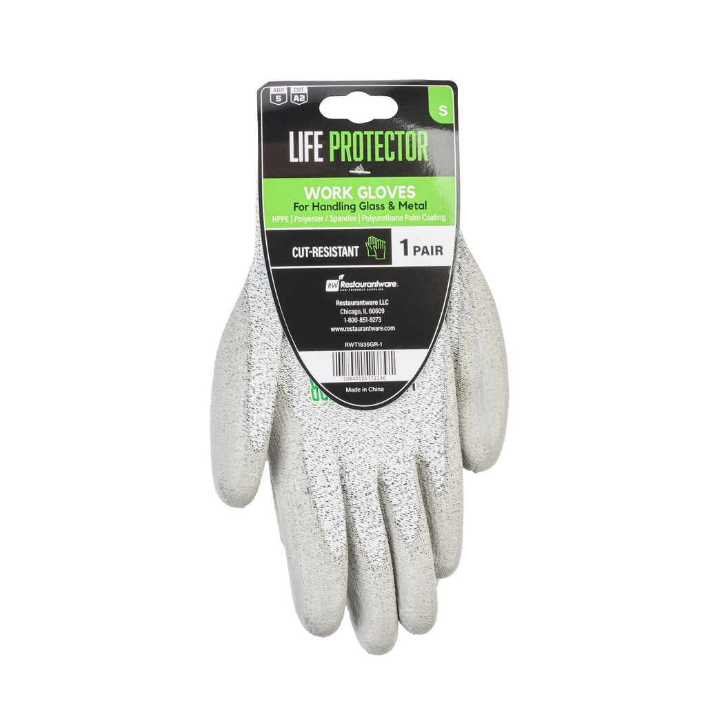 Life Protector Gray HPPE Polyester / Spandex Small Work Gloves - with Polyurethane Palm Coating, Cut-Resistant - Pair - 1 count box