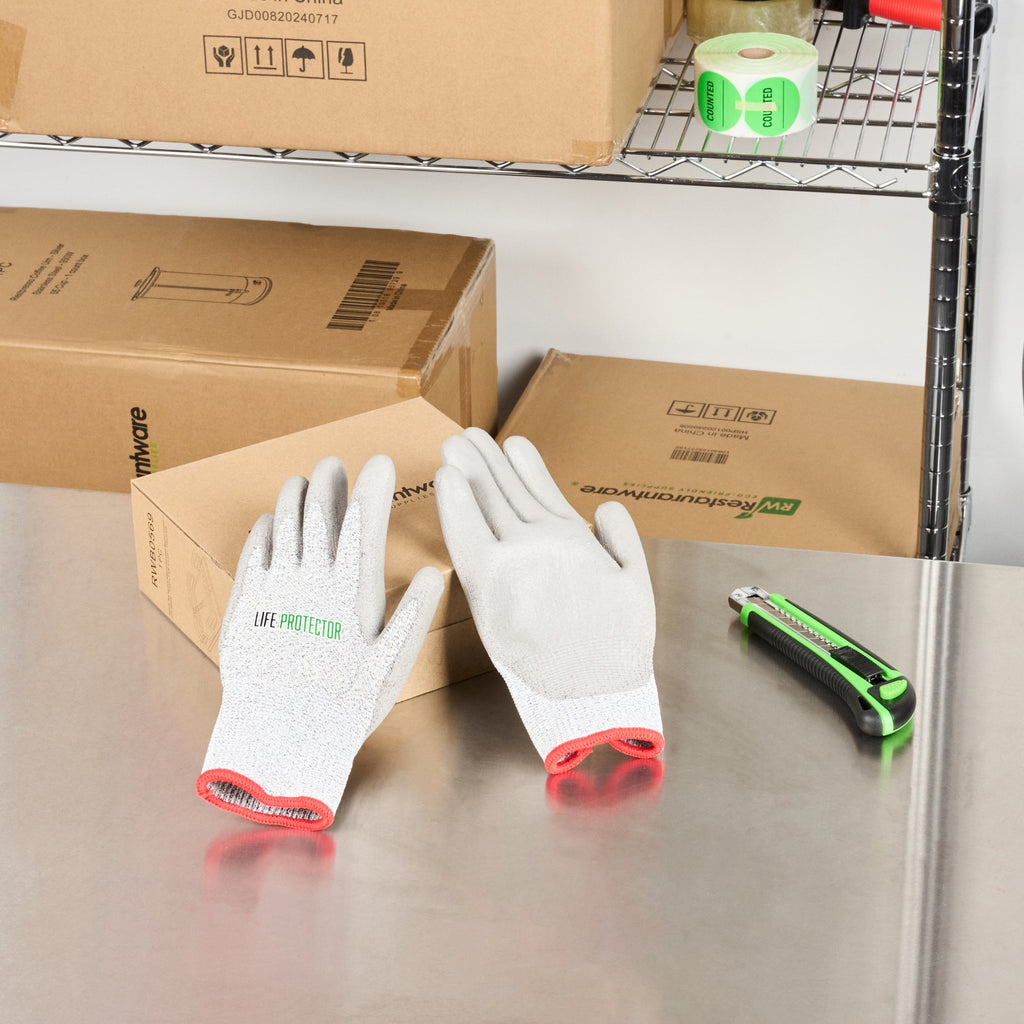 Life Protector Gray HPPE Polyester / Spandex Small Work Gloves - with Polyurethane Palm Coating, Cut-Resistant - Pair - 10 count box
