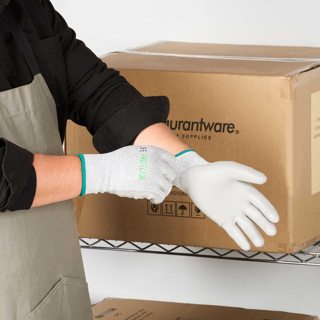 Life Protector Gray HPPE Polyester / Spandex Medium Work Gloves - with Polyurethane Palm Coating, Cut-Resistant - Pair - 1 count box