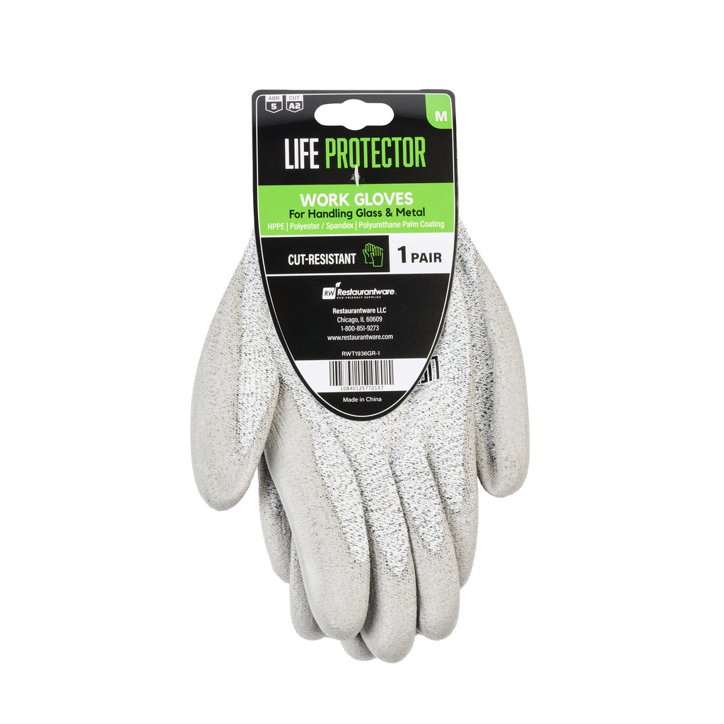Life Protector Gray HPPE Polyester / Spandex Medium Work Gloves - with Polyurethane Palm Coating, Cut-Resistant - Pair - 10 count box