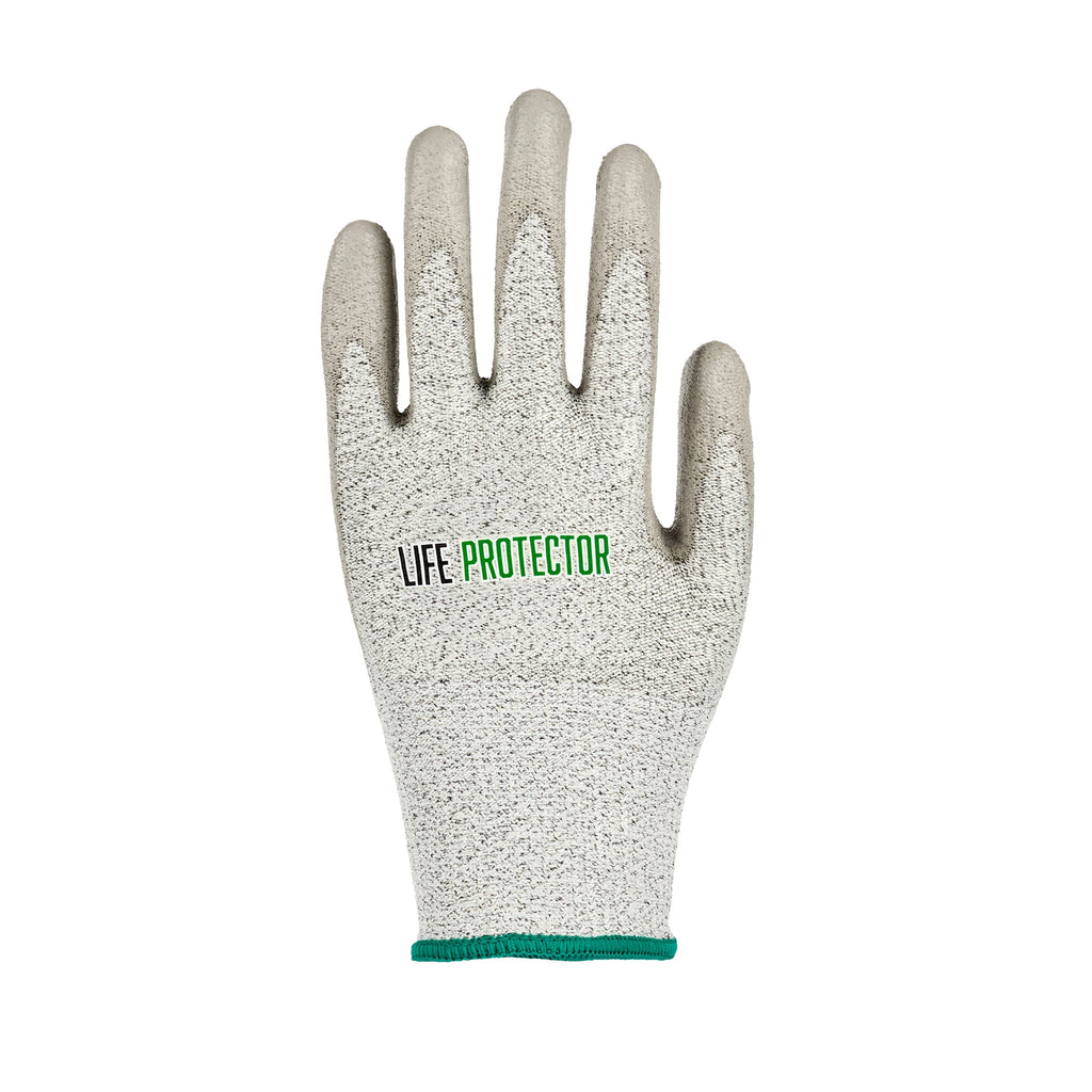 Life Protector Gray HPPE Polyester / Spandex Medium Work Gloves - with Polyurethane Palm Coating, Cut-Resistant - Pair - 10 count box