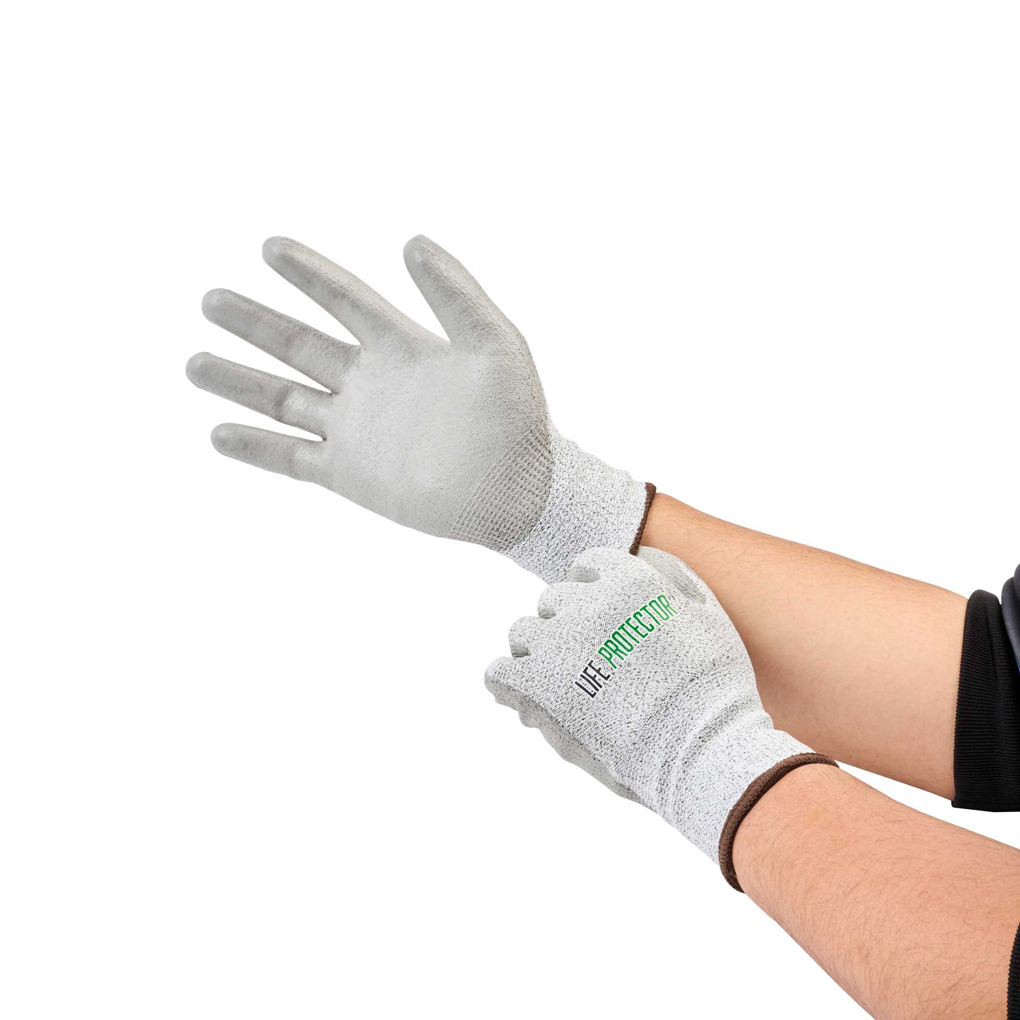 Life Protector Gray HPPE Polyester / Spandex Large Work Gloves - with Polyurethane Palm Coating, Cut-Resistant - Pair - 1 count box