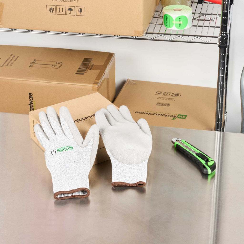 Life Protector Gray HPPE Polyester / Spandex Large Work Gloves - with Polyurethane Palm Coating, Cut-Resistant - Pair - 1 count box