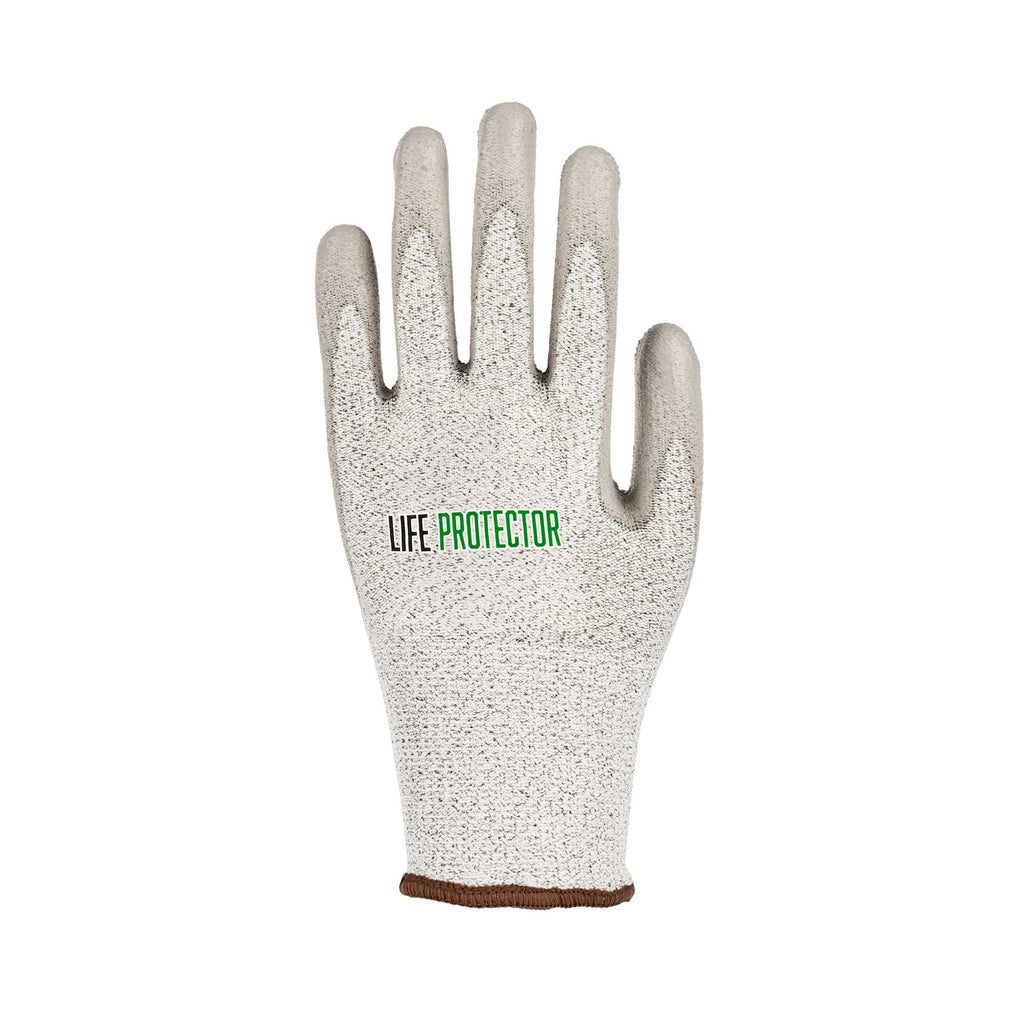 Life Protector Gray HPPE Polyester / Spandex Large Work Gloves - with Polyurethane Palm Coating, Cut-Resistant - Pair - 1 count box