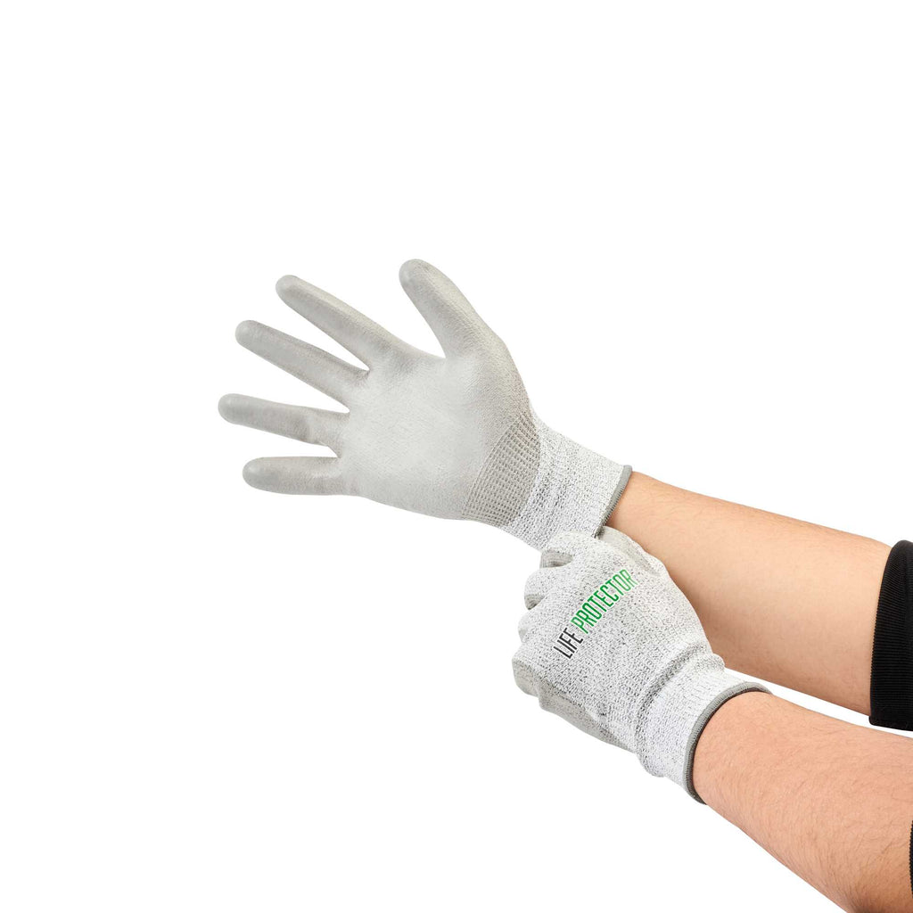 Life Protector Gray HPPE Polyester / Spandex Extra Large Work Gloves - with Polyurethane Palm Coating, Cut-Resistant - Pair - 1 count box