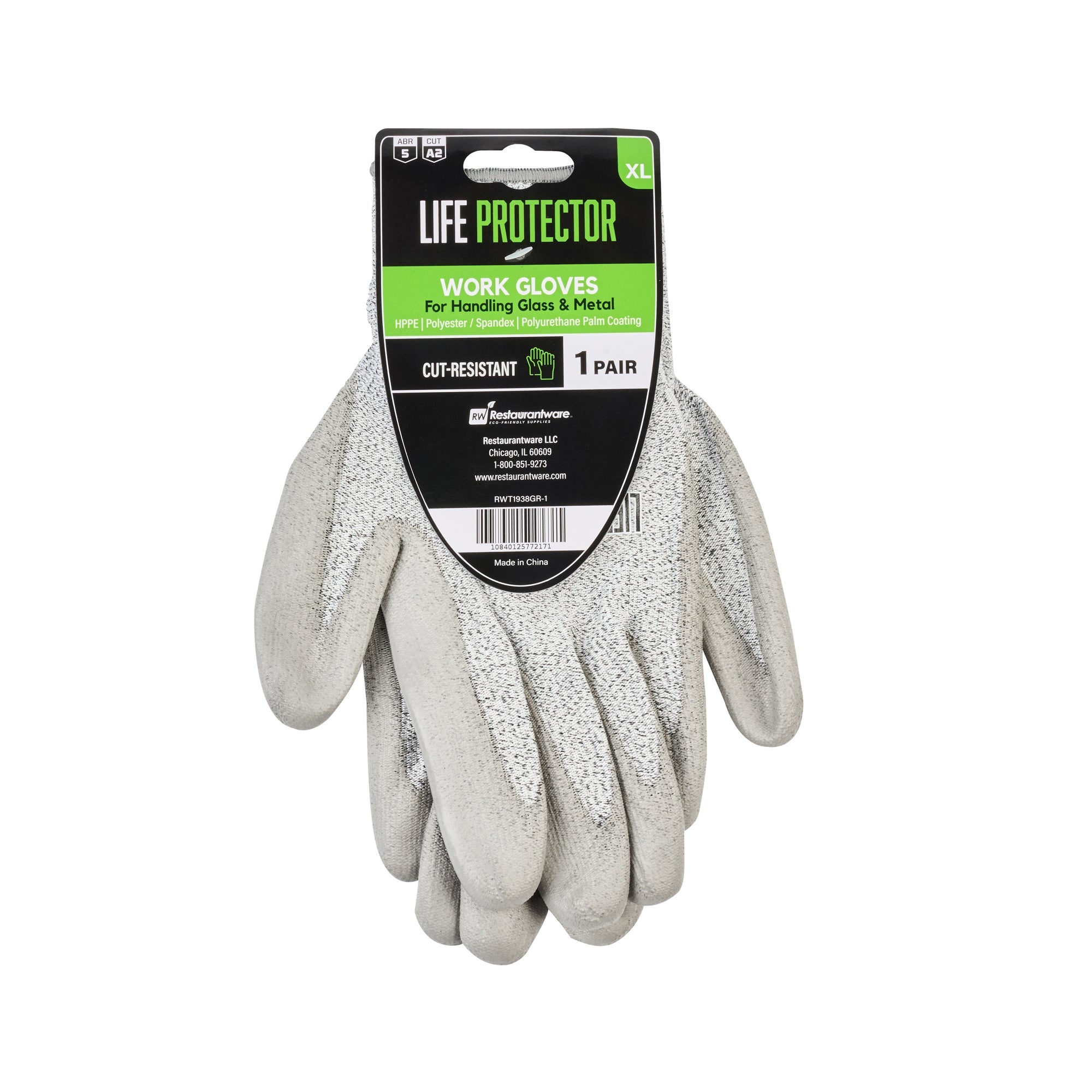 Life Protector Gray HPPE Polyester / Spandex Extra Large Work Gloves - with Polyurethane Palm Coating, Cut-Resistant - Pair - 10 count box