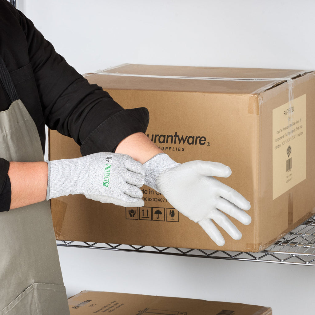 Life Protector Gray HPPE Polyester / Spandex Extra Large Work Gloves - with Polyurethane Palm Coating, Cut-Resistant - Pair - 10 count box