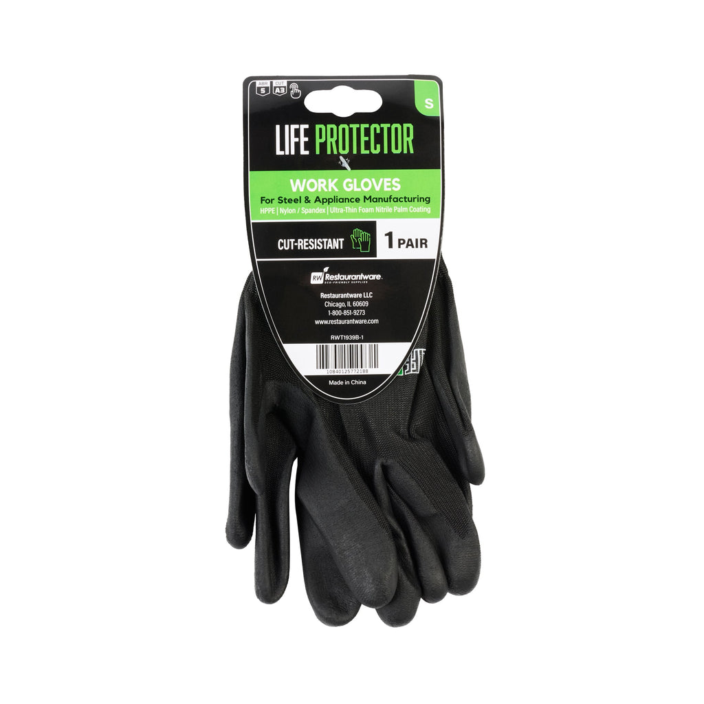 Life Protector Black HPPE Nylon / Spandex Small Work Gloves - with Ultra-Thin Foam Nitrile Palm Coating, Cut-Resistant - Pair - 10 count box