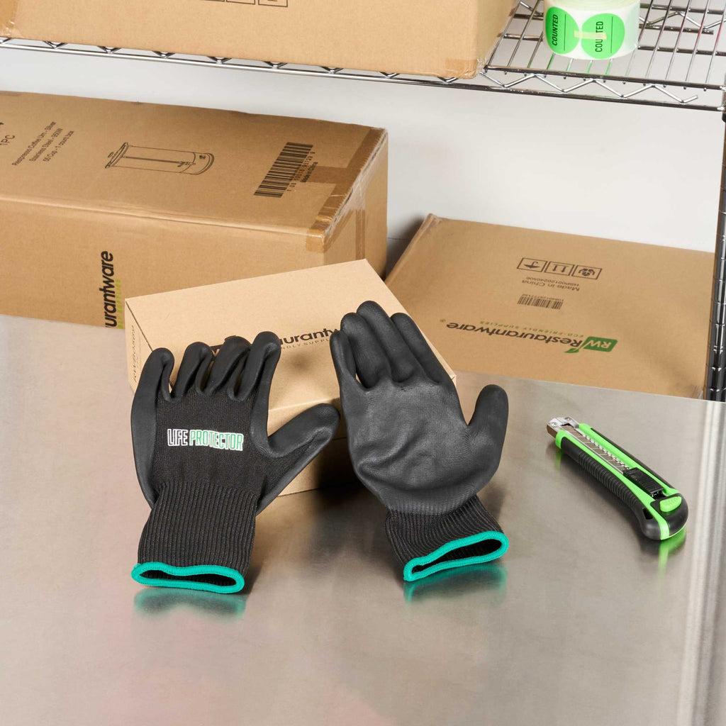 Life Protector Black HPPE Nylon / Spandex Medium Work Gloves - with Ultra-Thin Foam Nitrile Palm Coating, Cut-Resistant - Pair - 1 count box
