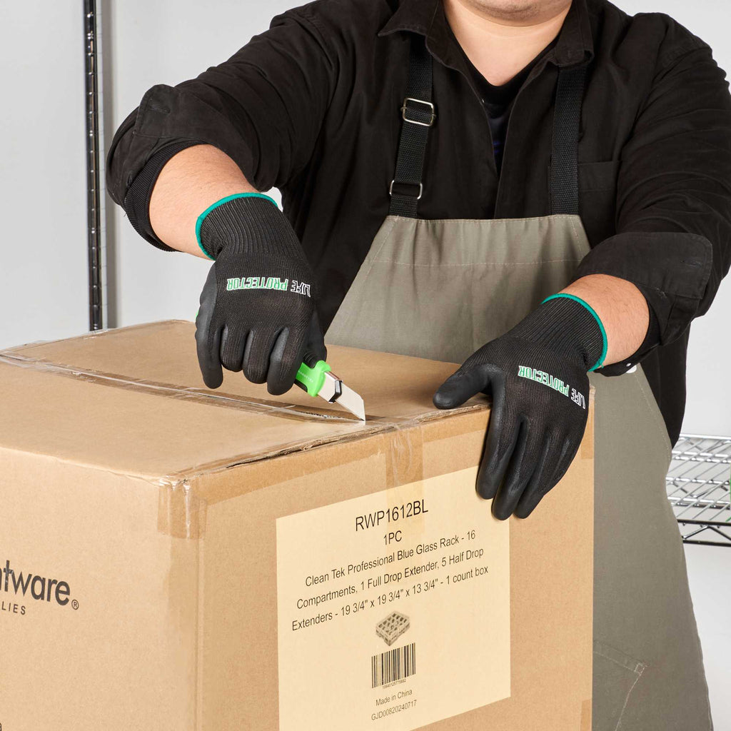 Life Protector Black HPPE Nylon / Spandex Medium Work Gloves - with Ultra-Thin Foam Nitrile Palm Coating, Cut-Resistant - Pair - 1 count box