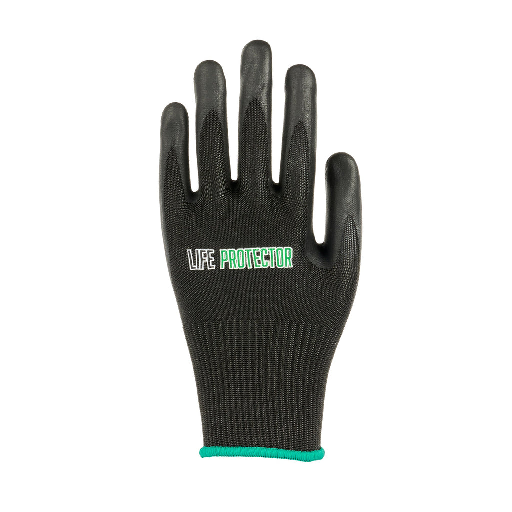 Life Protector Black HPPE Nylon / Spandex Medium Work Gloves - with Ultra-Thin Foam Nitrile Palm Coating,Cut-Resistant - Pair - 10 count box