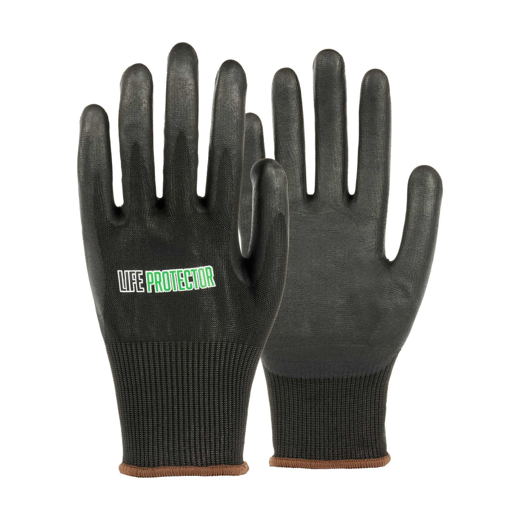 Life Protector Black HPPE Nylon / Spandex Large Work Gloves - with Ultra-Thin Foam Nitrile Palm Coating, Cut-Resistant - Pair - 1 count box