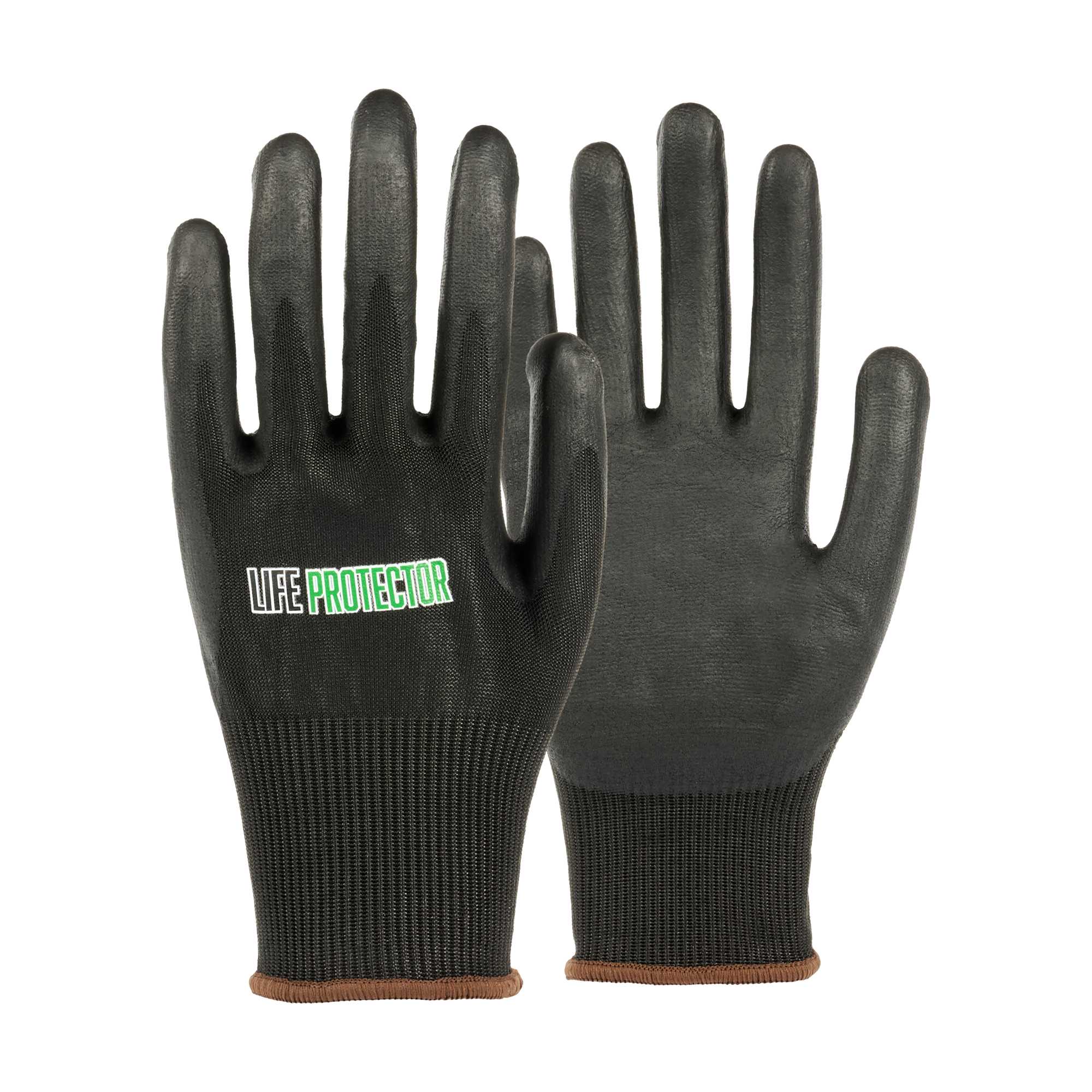 Life Protector Black HPPE Nylon / Spandex Large Work Gloves - with Ultra-Thin Foam Nitrile Palm Coating, Cut-Resistant - Pair - 1 count box