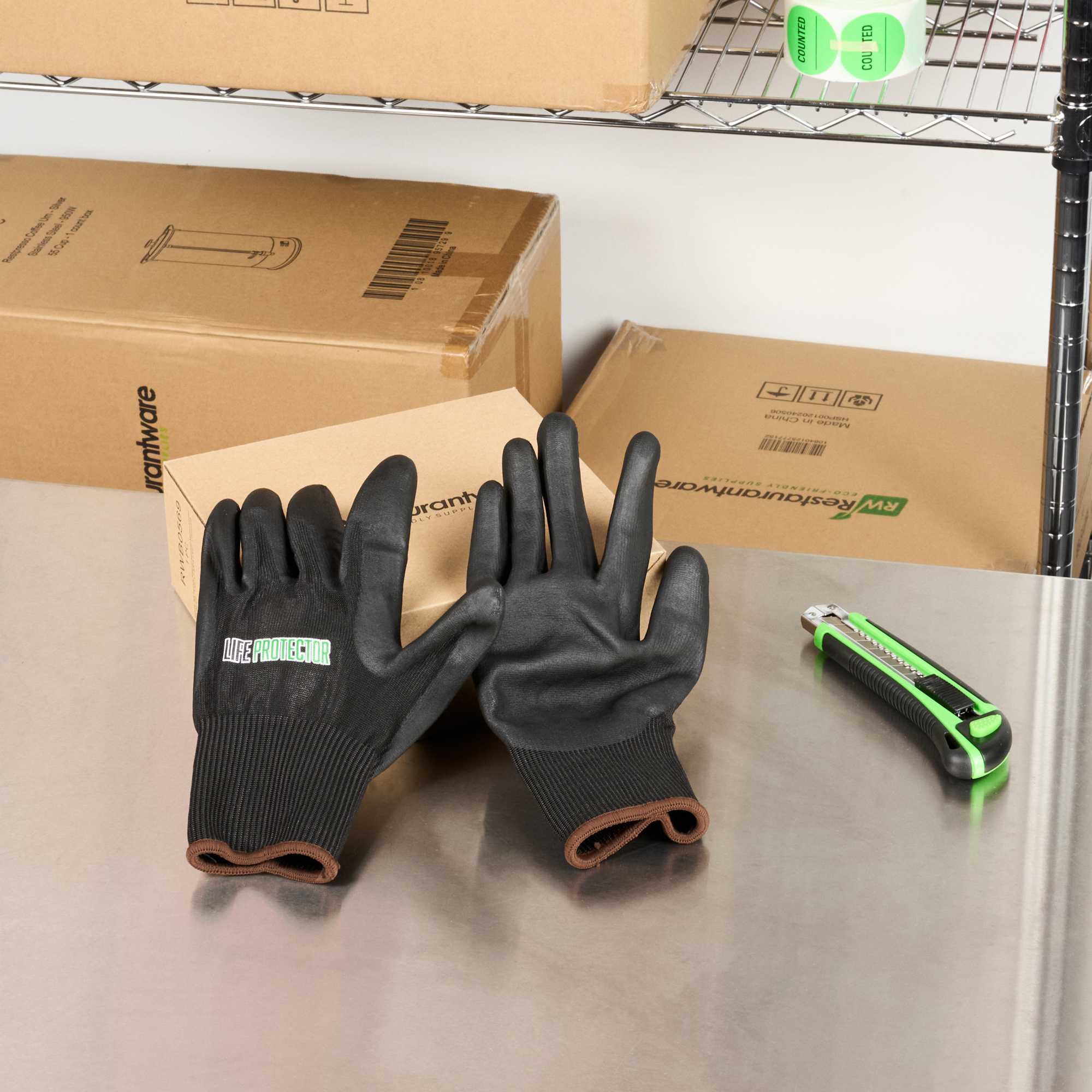 Life Protector Black HPPE Nylon / Spandex Large Work Gloves - with Ultra-Thin Foam Nitrile Palm Coating, Cut-Resistant - Pair - 1 count box