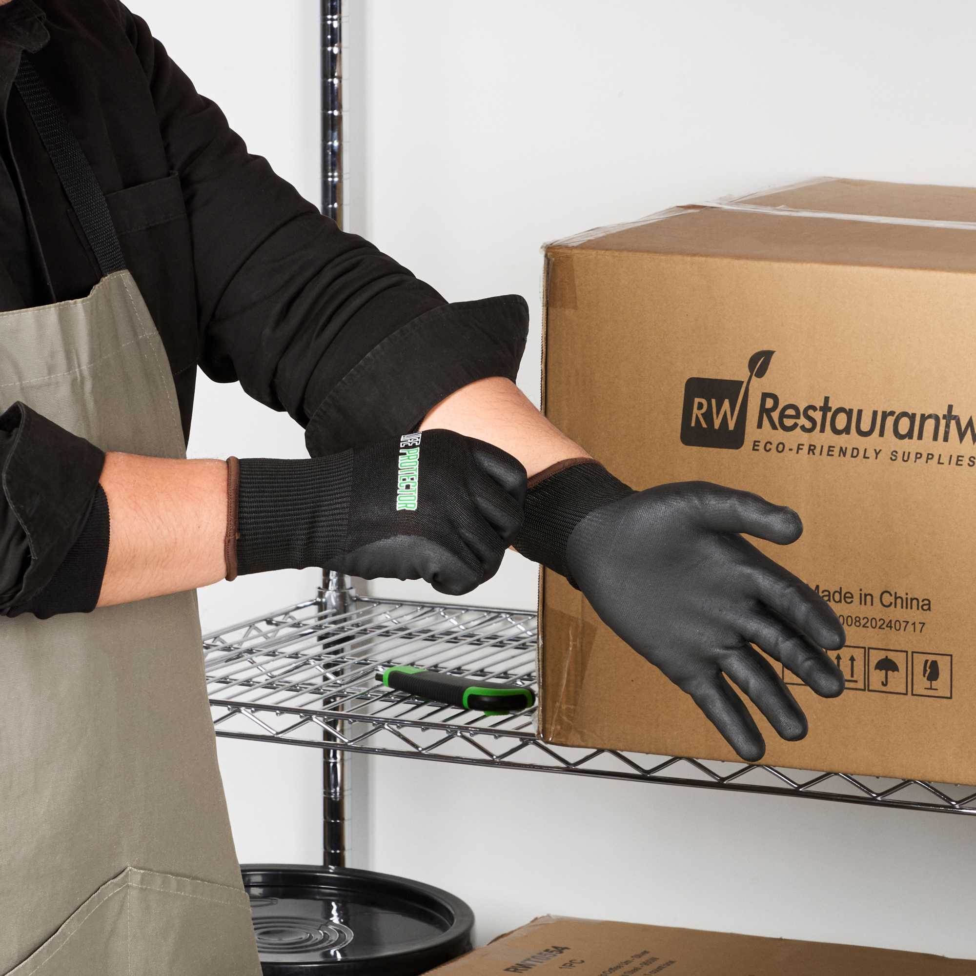 Life Protector Black HPPE Nylon / Spandex Large Work Gloves - with Ultra-Thin Foam Nitrile Palm Coating, Cut-Resistant - Pair - 1 count box