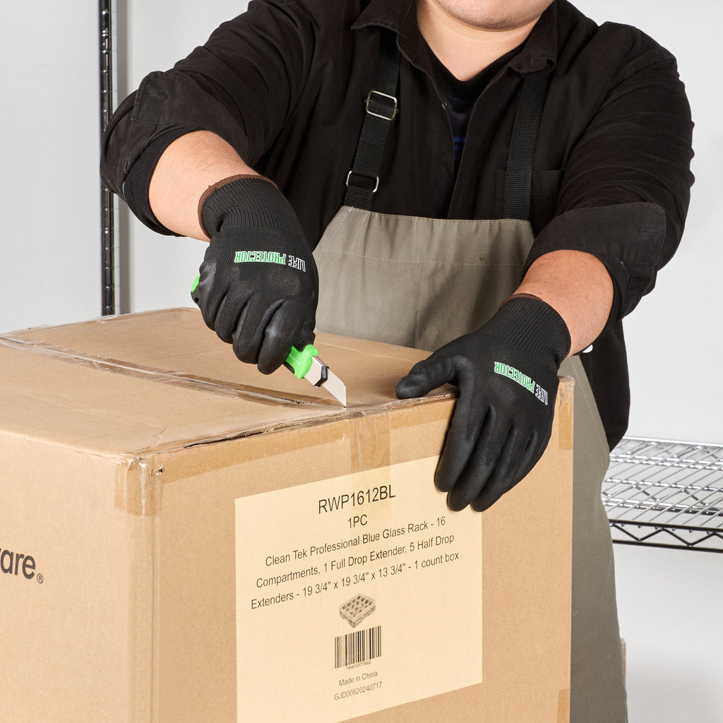 Life Protector Black HPPE Nylon / Spandex Large Work Gloves - with Ultra-Thin Foam Nitrile Palm Coating, Cut-Resistant - Pair - 10 count box