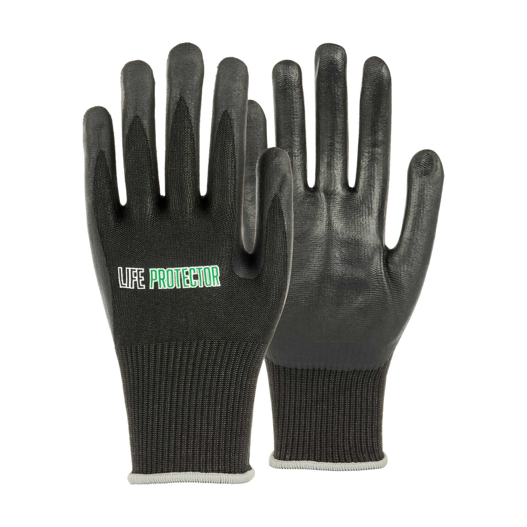 Life Protector Black HPPE Nylon / Spandex Extra Large Work Gloves - Ultra-Thin Foam Nitrile Palm Coating, Cut-Resistant - Pair - 1 count box