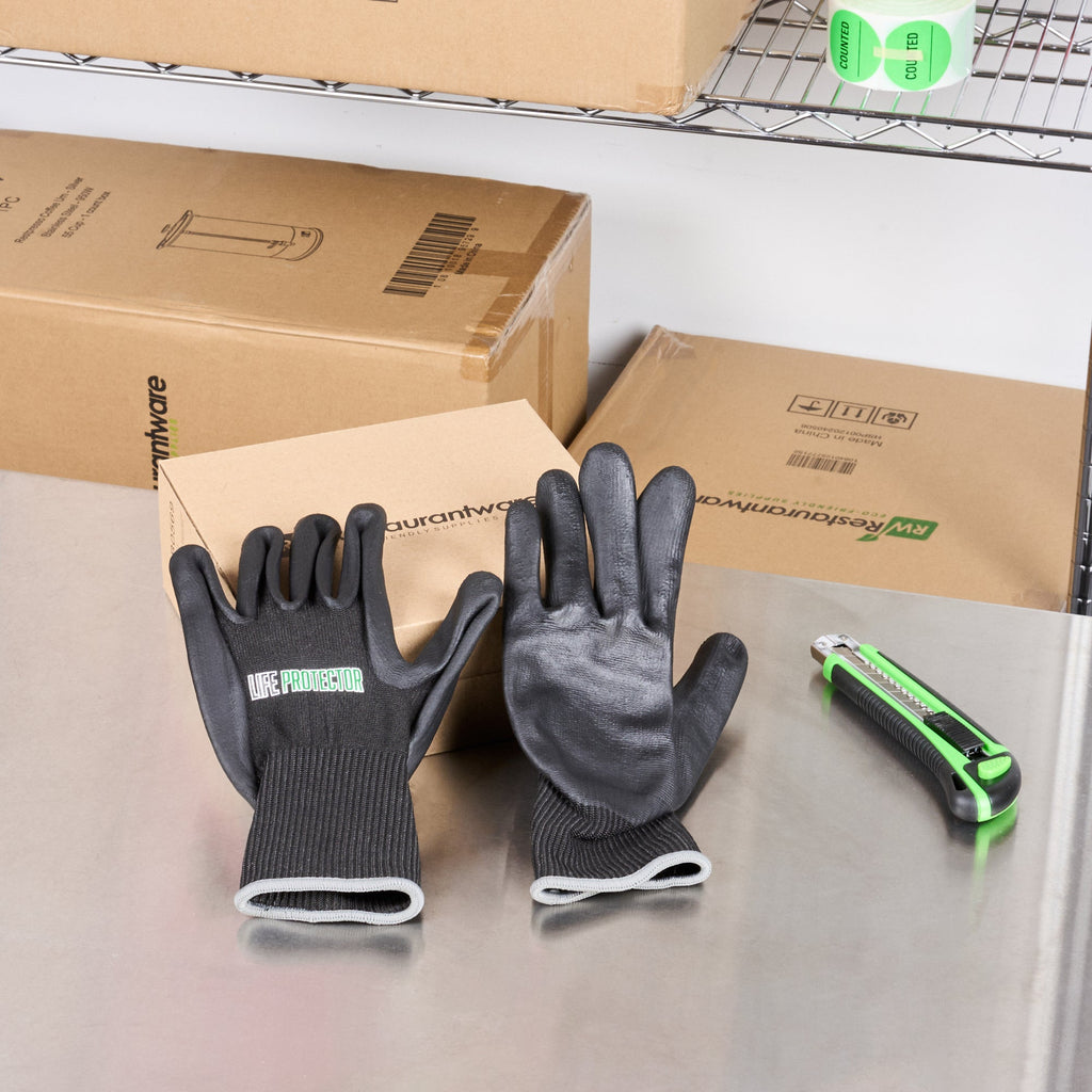 Life Protector Black HPPE Nylon / Spandex Extra Large Work Gloves - Ultra-Thin Foam Nitrile Palm Coating,Cut-Resistant - Pair - 10 count box