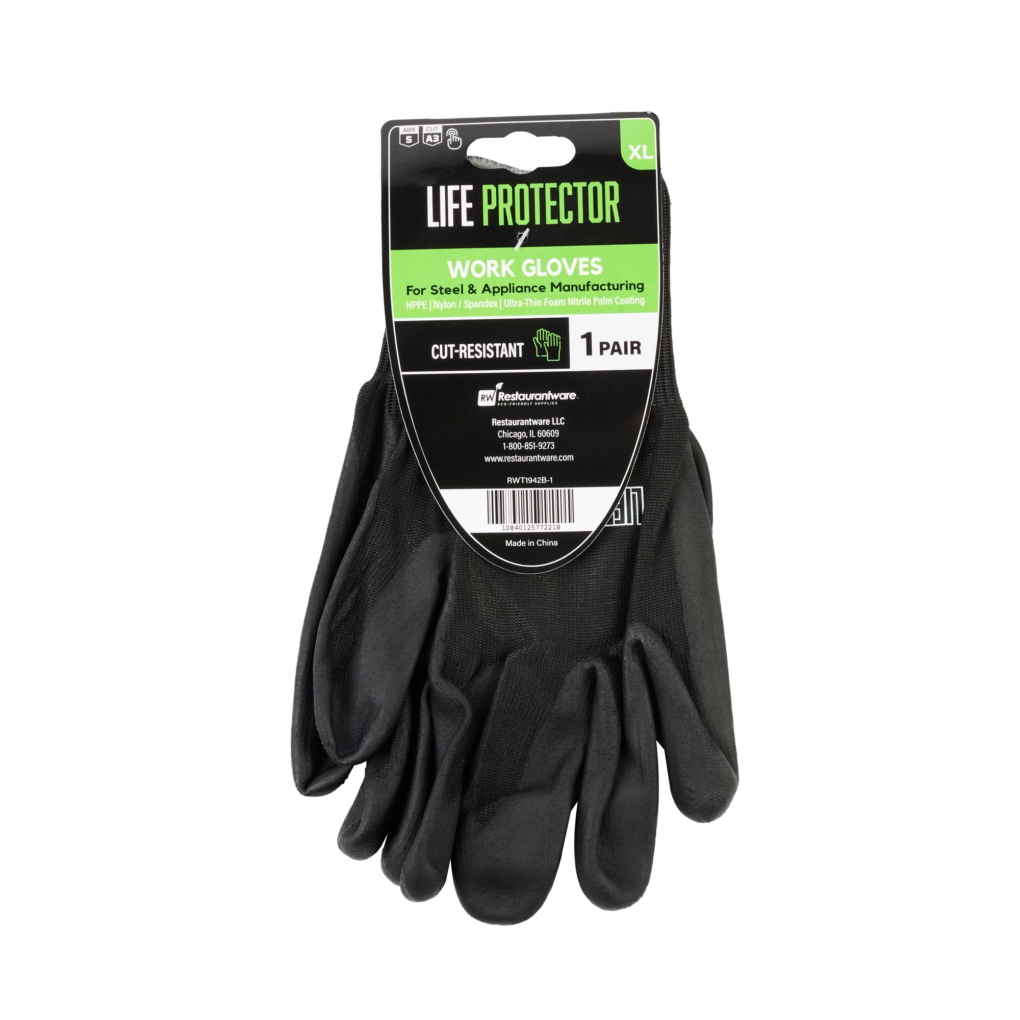 Life Protector Black HPPE Nylon / Spandex Extra Large Work Gloves - Ultra-Thin Foam Nitrile Palm Coating,Cut-Resistant - Pair - 10 count box