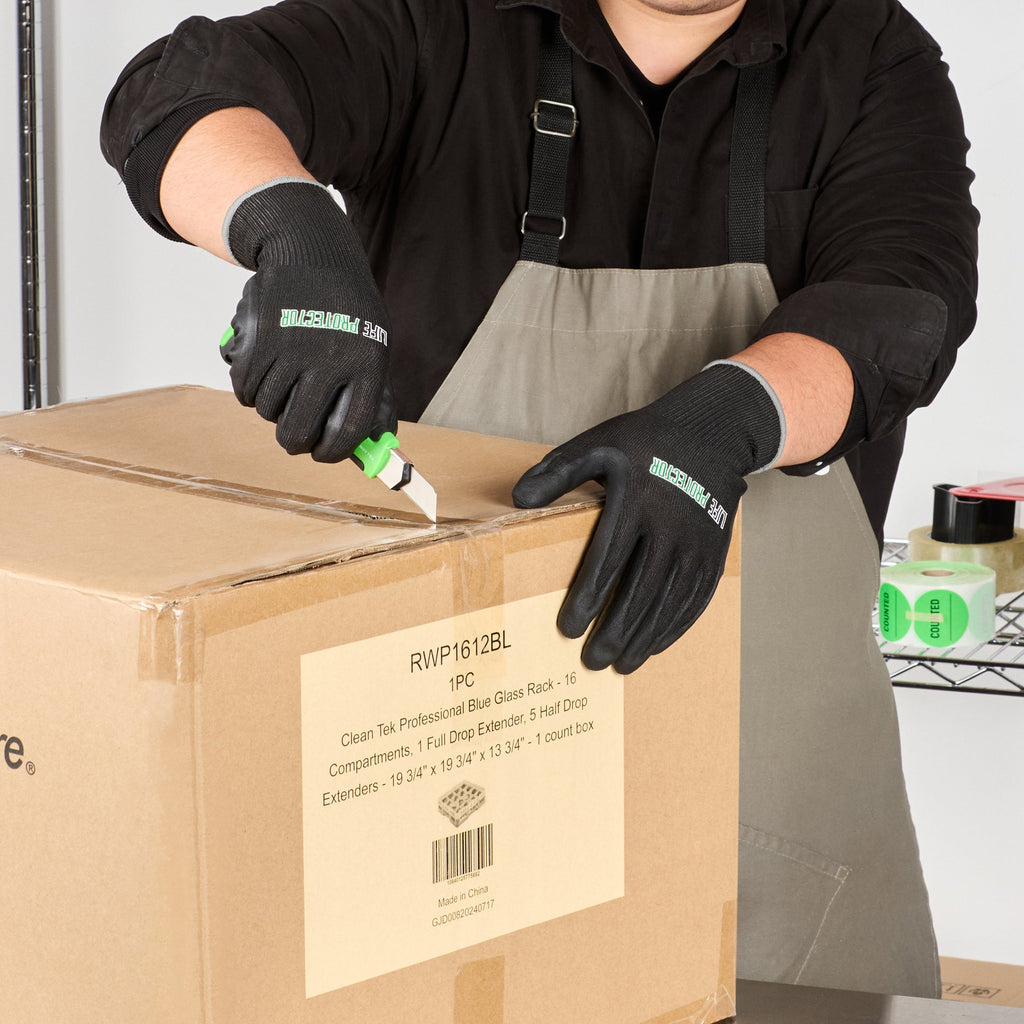 Life Protector Black HPPE Nylon / Spandex Extra Large Work Gloves - Ultra-Thin Foam Nitrile Palm Coating,Cut-Resistant - Pair - 10 count box