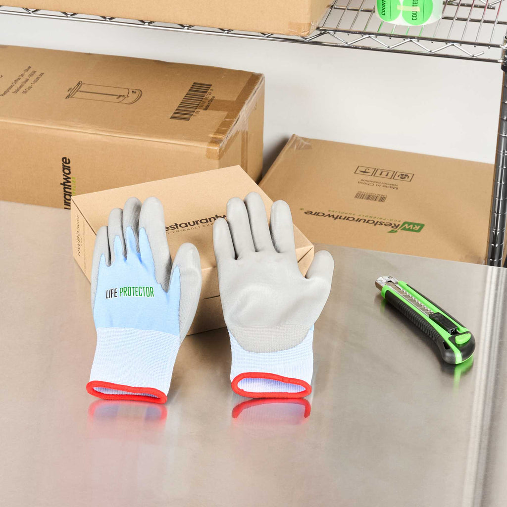 Life Protector Light Blue Diamond Blend Small Work Gloves - with Foam Polyurethane Palm Coating, Cut-Resistant - Pair - 1 count box