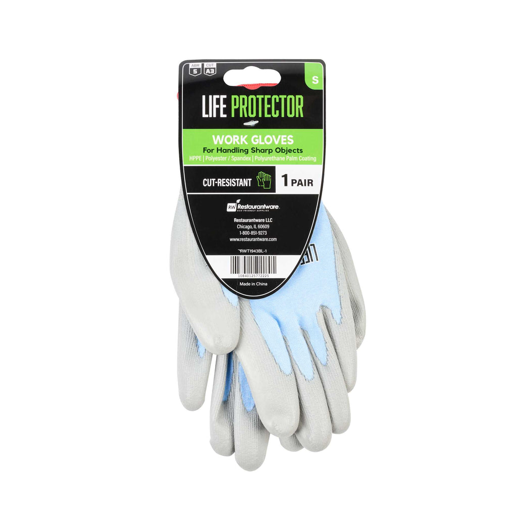 Life Protector Light Blue Diamond Blend Small Work Gloves - with Foam Polyurethane Palm Coating, Cut-Resistant - Pair - 1 count box
