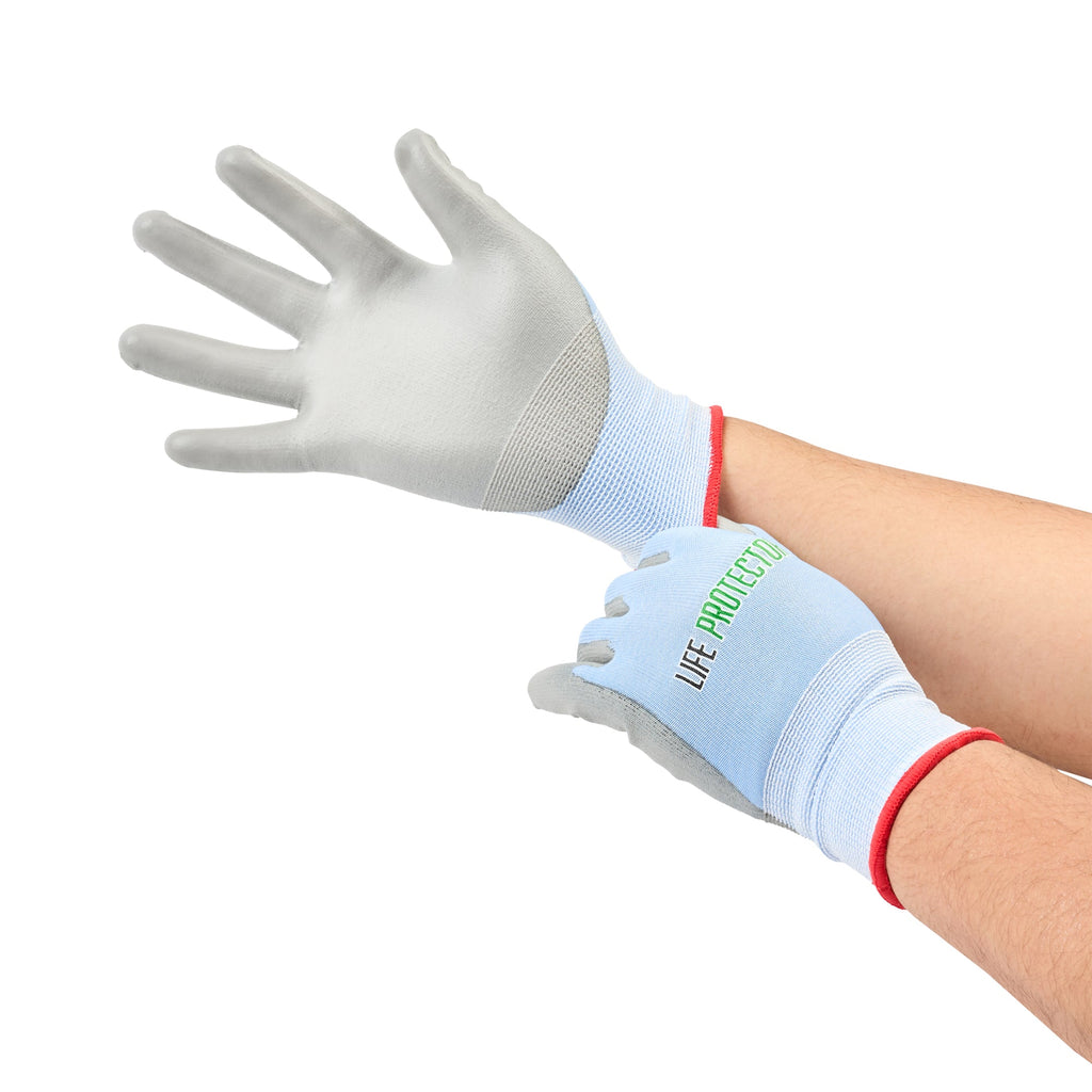 Life Protector Light Blue Diamond Blend Small Work Gloves - with Foam Polyurethane Palm Coating, Cut-Resistant - Pair - 10 count box
