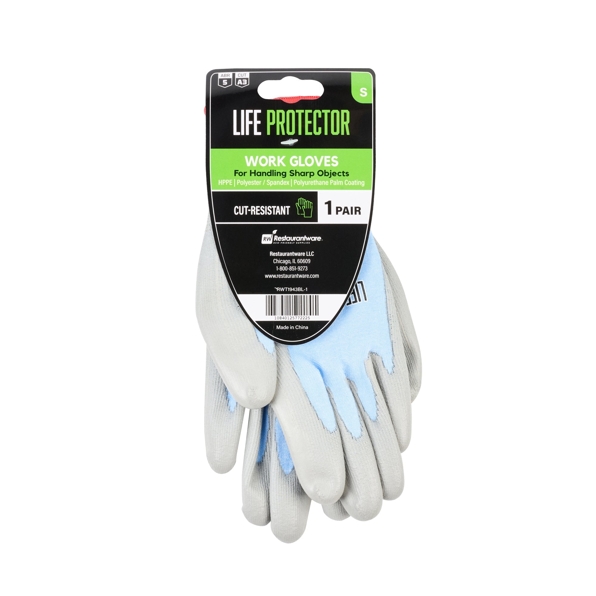 Life Protector Light Blue Diamond Blend Small Work Gloves - with Foam Polyurethane Palm Coating, Cut-Resistant - Pair - 10 count box