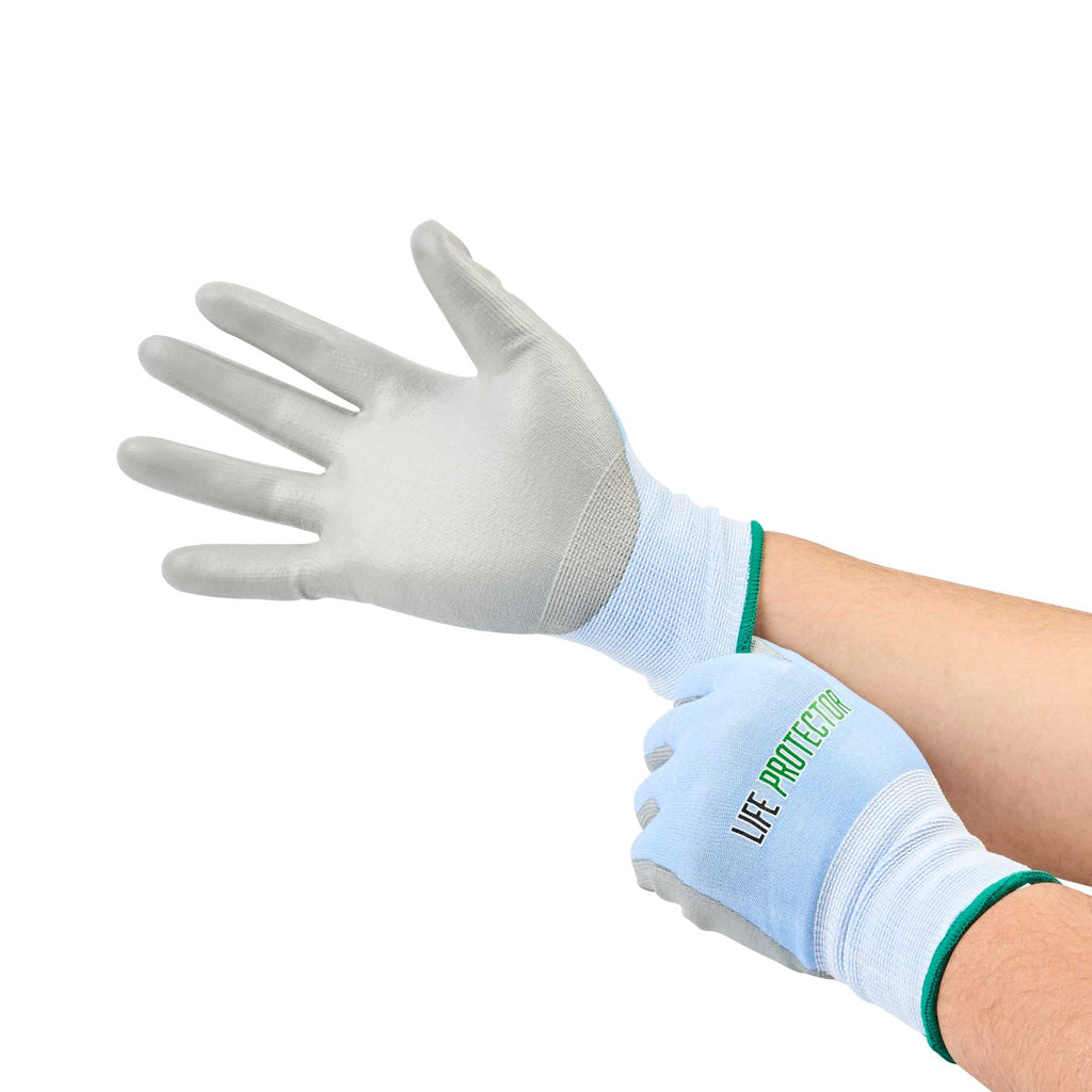 Life Protector Light Blue Diamond Blend Medium Work Gloves - with Foam Polyurethane Palm Coating, Cut-Resistant - Pair - 1 count box
