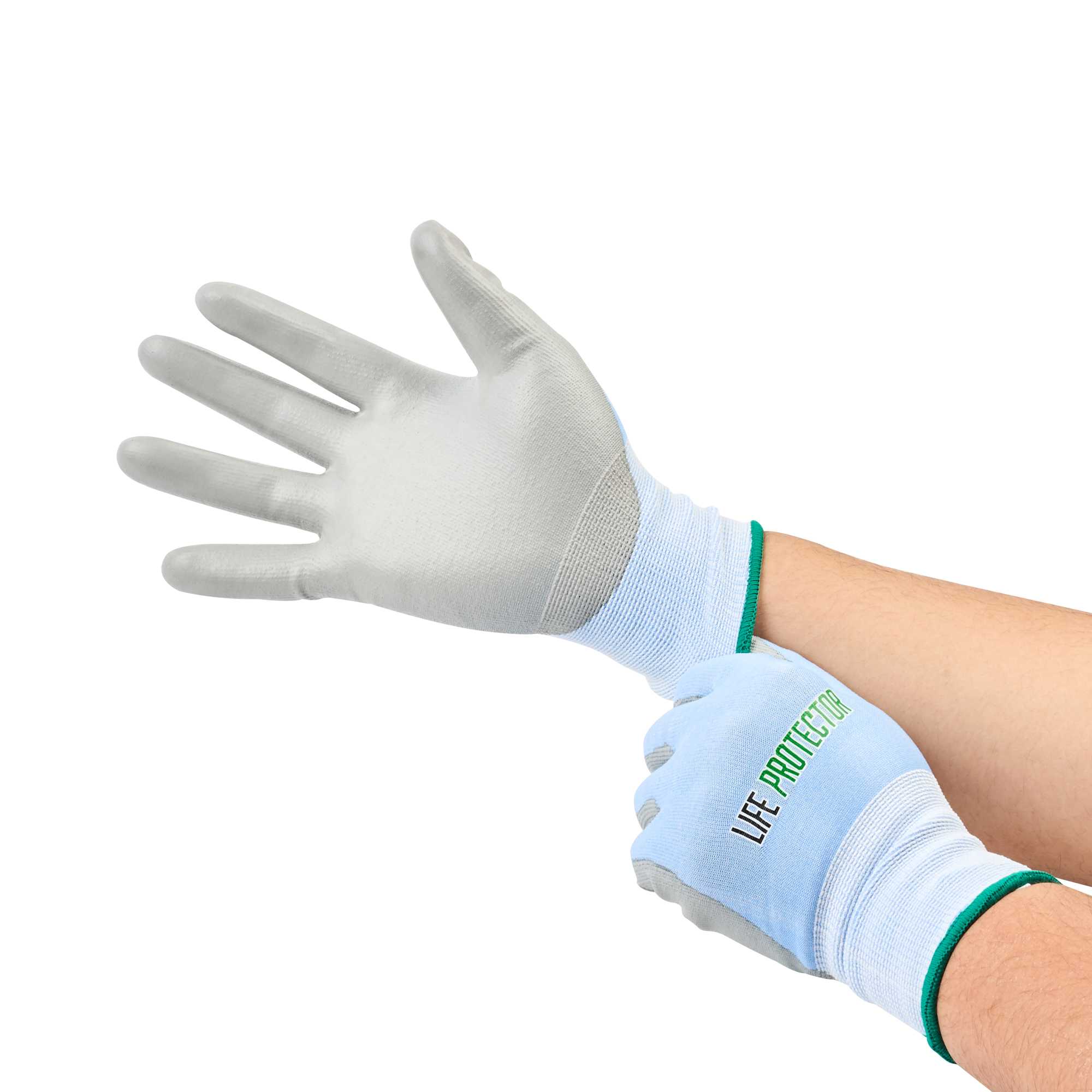 Life Protector Light Blue Diamond Blend Medium Work Gloves - with Foam Polyurethane Palm Coating, Cut-Resistant - Pair - 1 count box