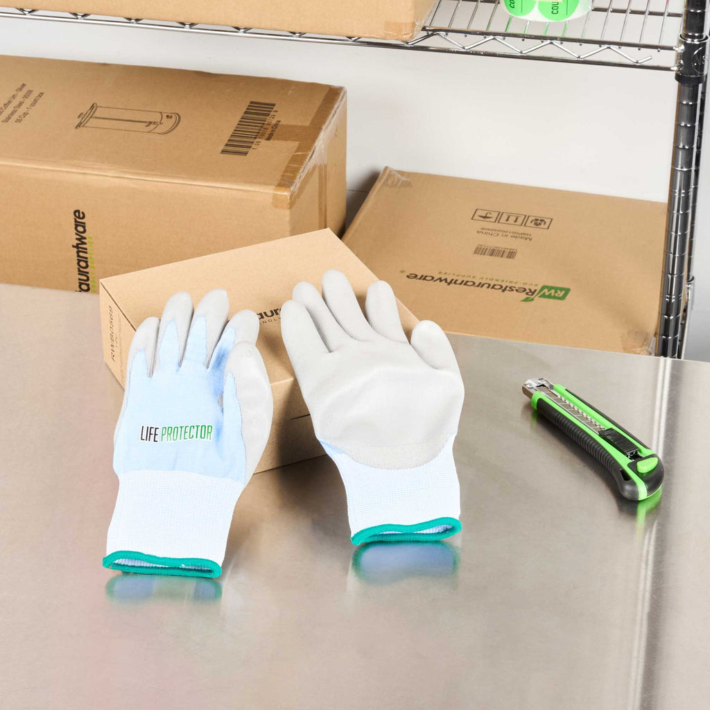 Life Protector Light Blue Diamond Blend Medium Work Gloves - with Foam Polyurethane Palm Coating, Cut-Resistant - Pair - 1 count box