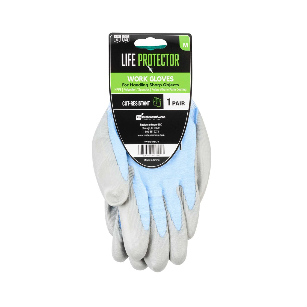 Life Protector Light Blue Diamond Blend Medium Work Gloves - with Foam Polyurethane Palm Coating, Cut-Resistant - Pair - 1 count box